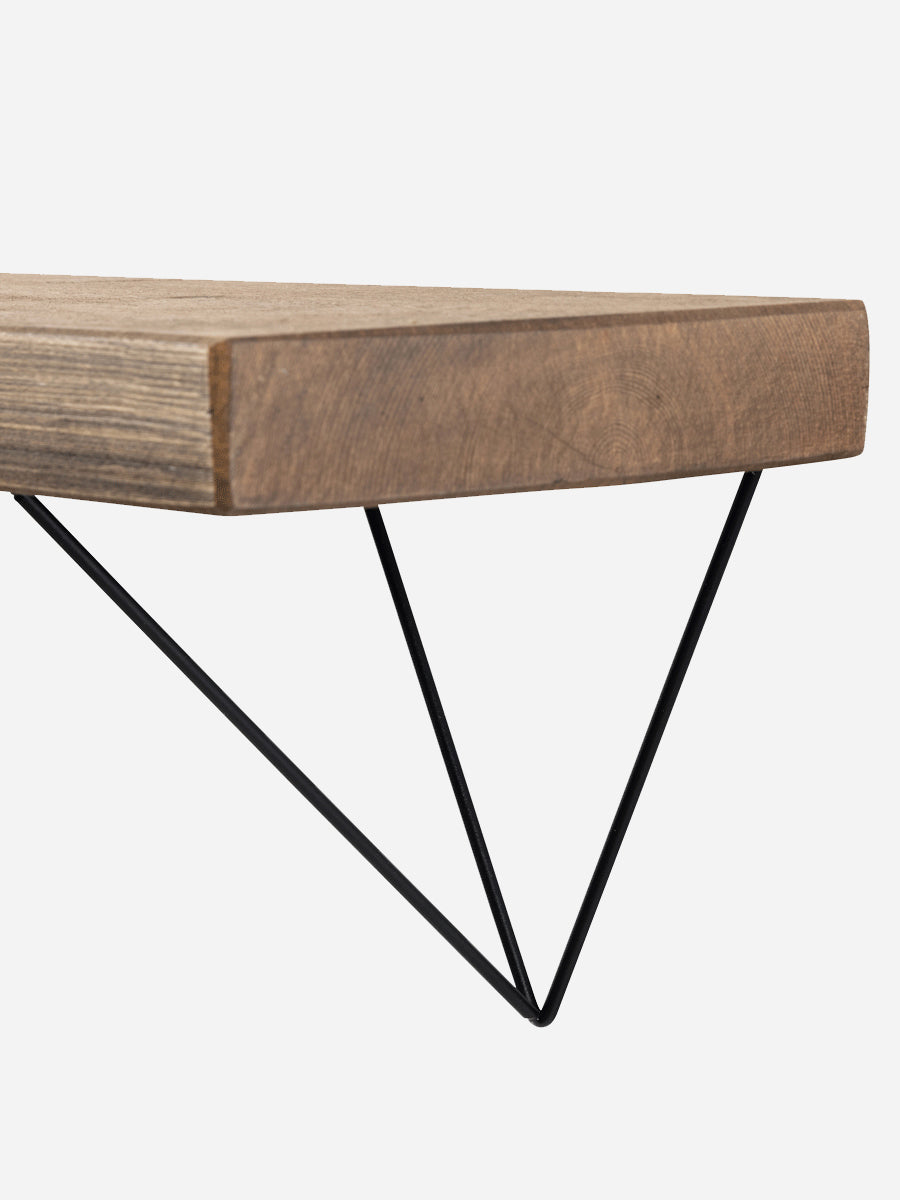 Bowes Rustic Wooden Shelf with Black Metal Brackets - 22cm x 4.5cm - Bracketed Shelves