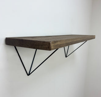 Bowes Rustic Wooden Shelf with Black Metal Brackets - 22cm x 3.5cm