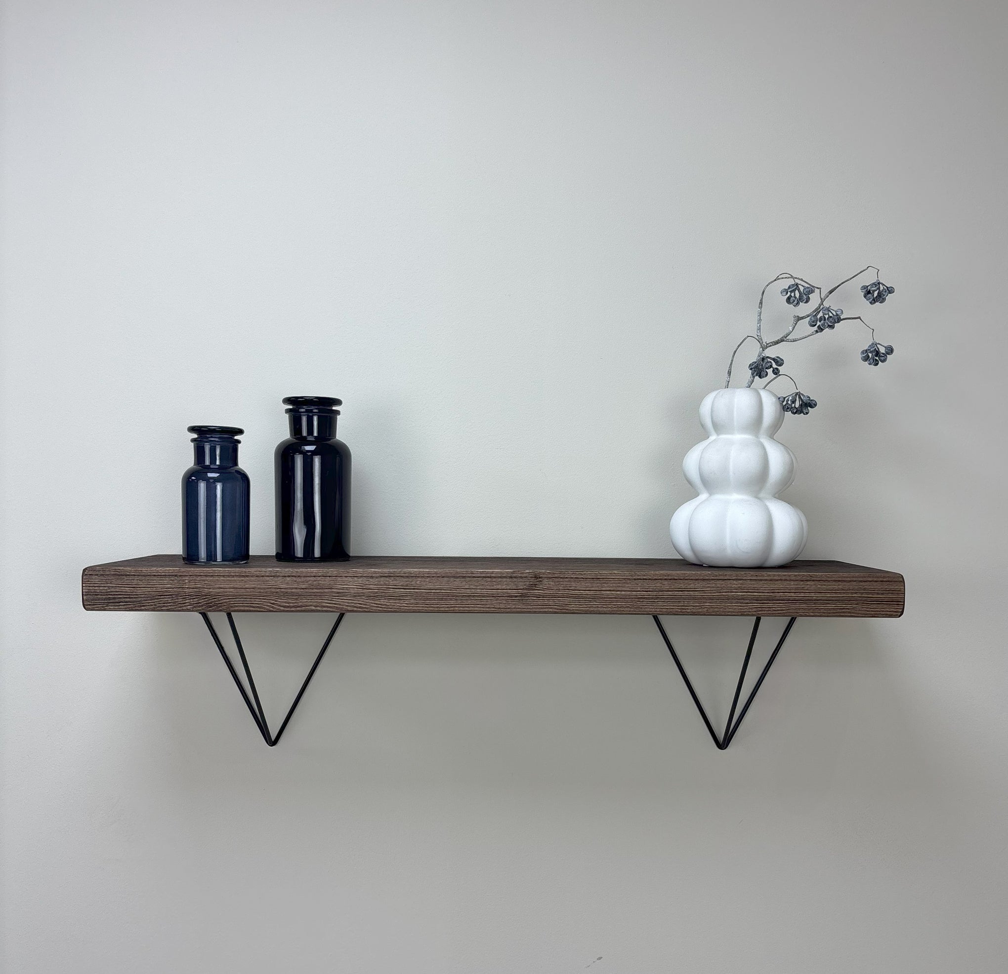 Bowes Rustic Wooden Shelf with Black Metal Brackets - 22cm x 4.5cm - walnut