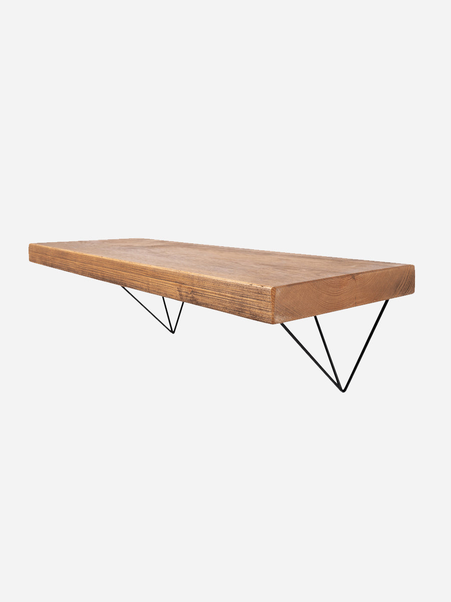 Bowes Rustic Wooden Shelf with Black Metal Brackets - 29cm x 4.5cm
