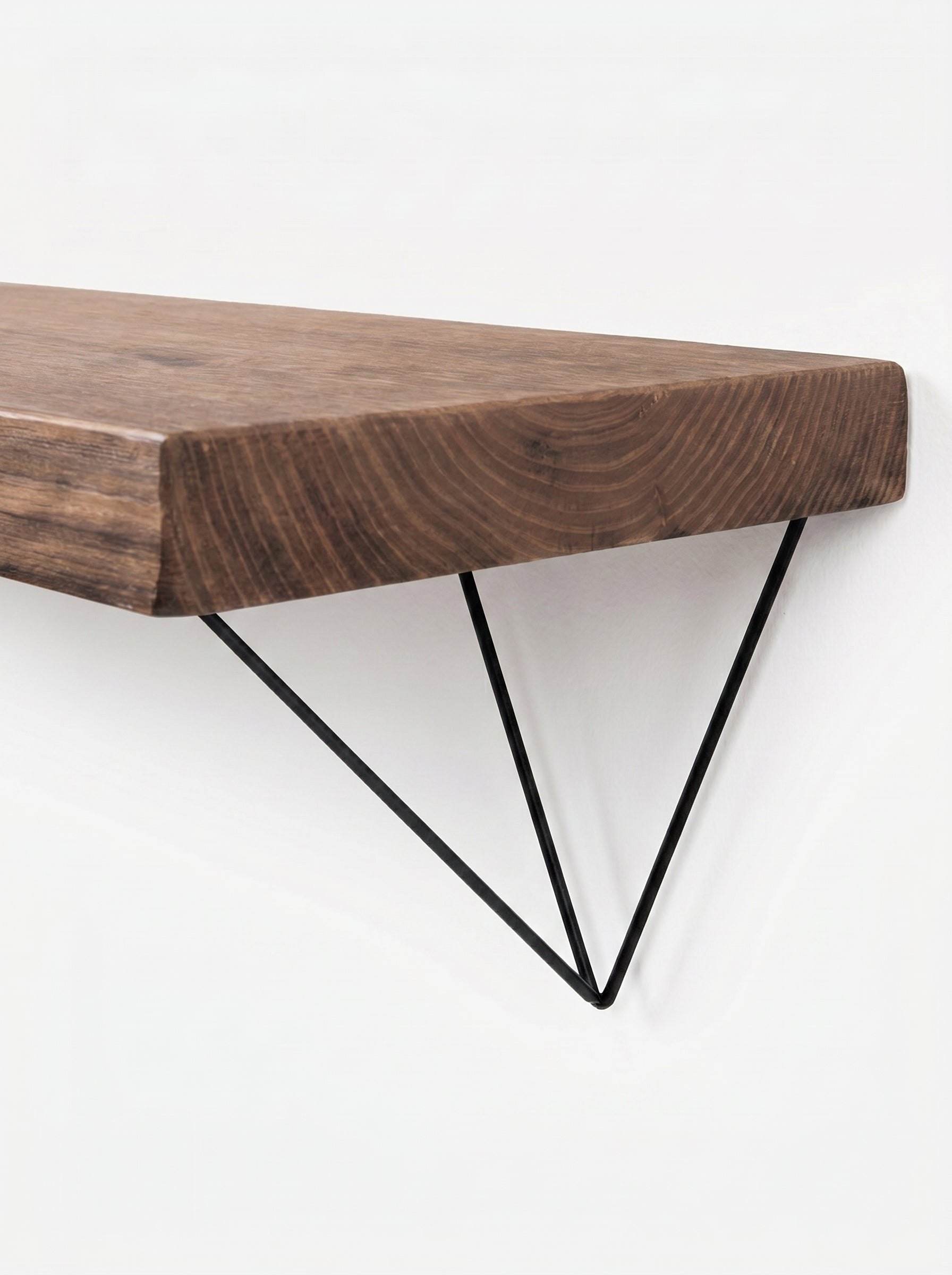 Bowes Rustic Wooden Shelf with Black Metal Brackets - 29cm x 4.5cm - Bracketed Shelves