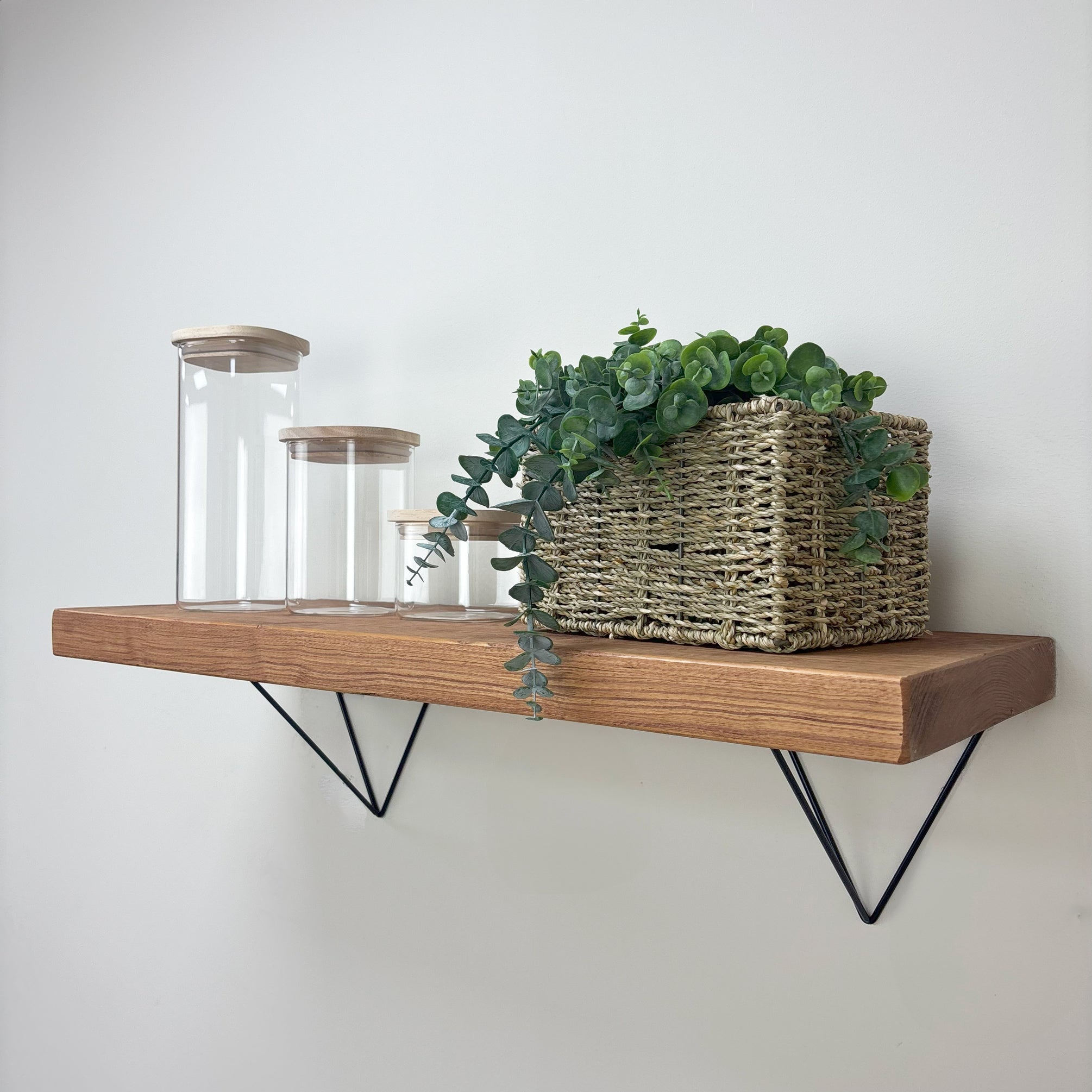 Bowes Rustic Wooden Shelf with Black Metal Brackets - 29cm x 4.5cm - teak