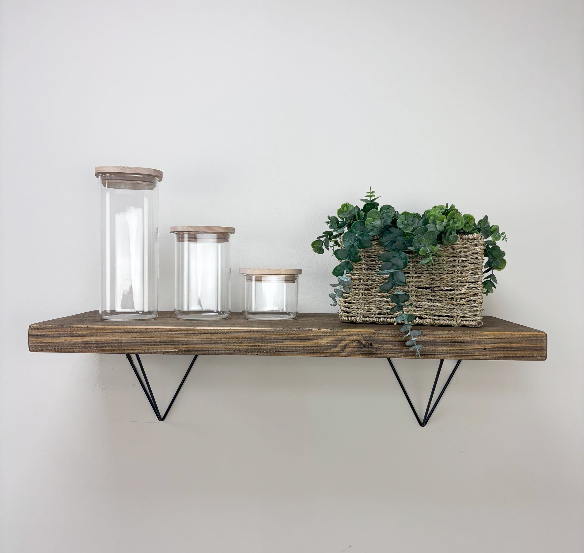 Bowes Rustic Wooden Shelf with Black Metal Brackets - 29cm x 4.5cm - smoke pine