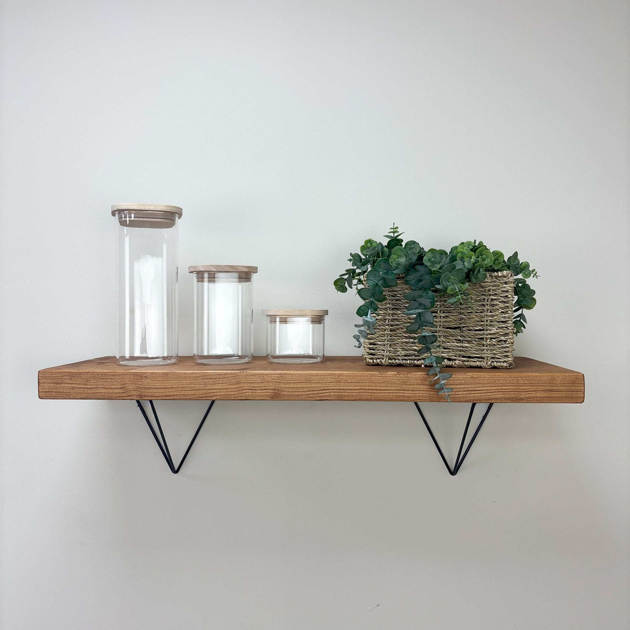 Bowes Rustic Wooden Shelf with Black Metal Brackets - 29cm x 4.5cm - teak