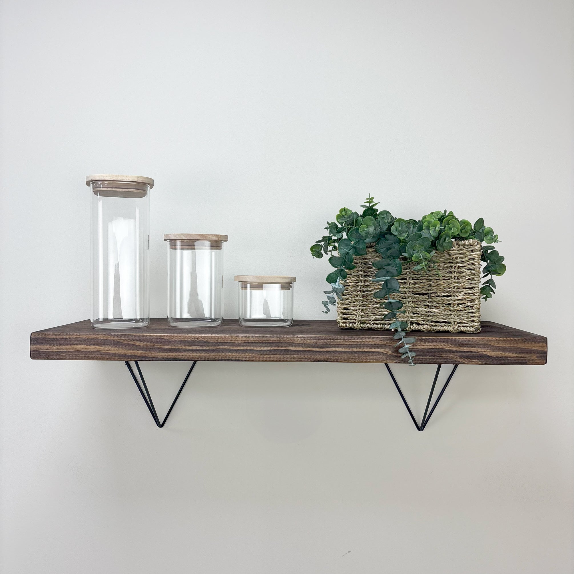 Bowes Rustic Wooden Shelf with Black Metal Brackets - 29cm x 4.5cm - walnut