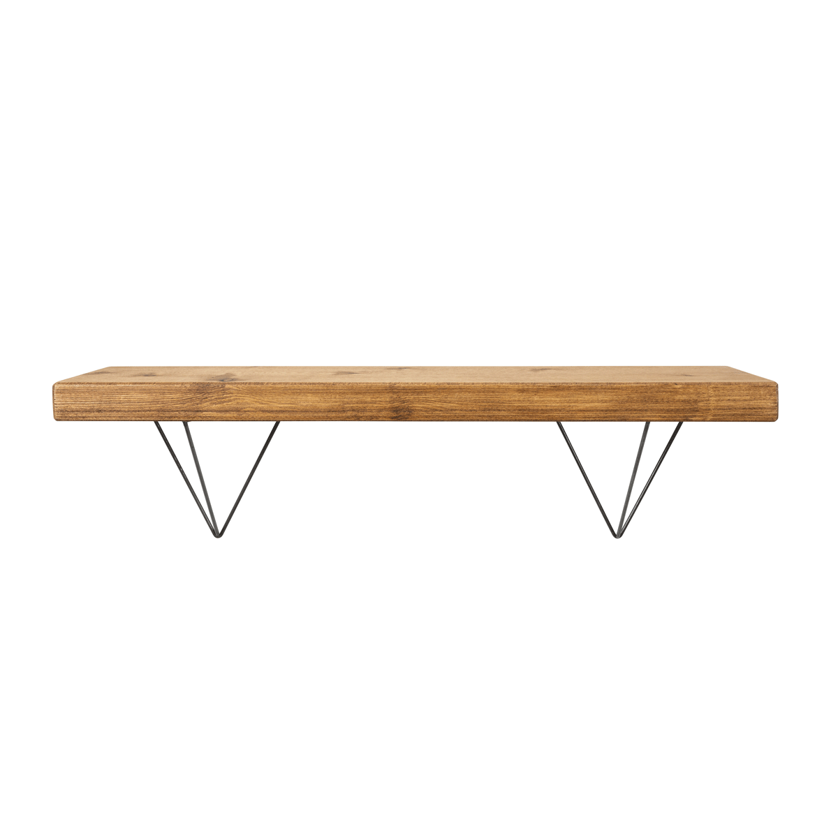 Bowes Rustic Wooden Shelf with Raw Steel Brackets - 22cm x 4.5cm - Bracketed Shelves
