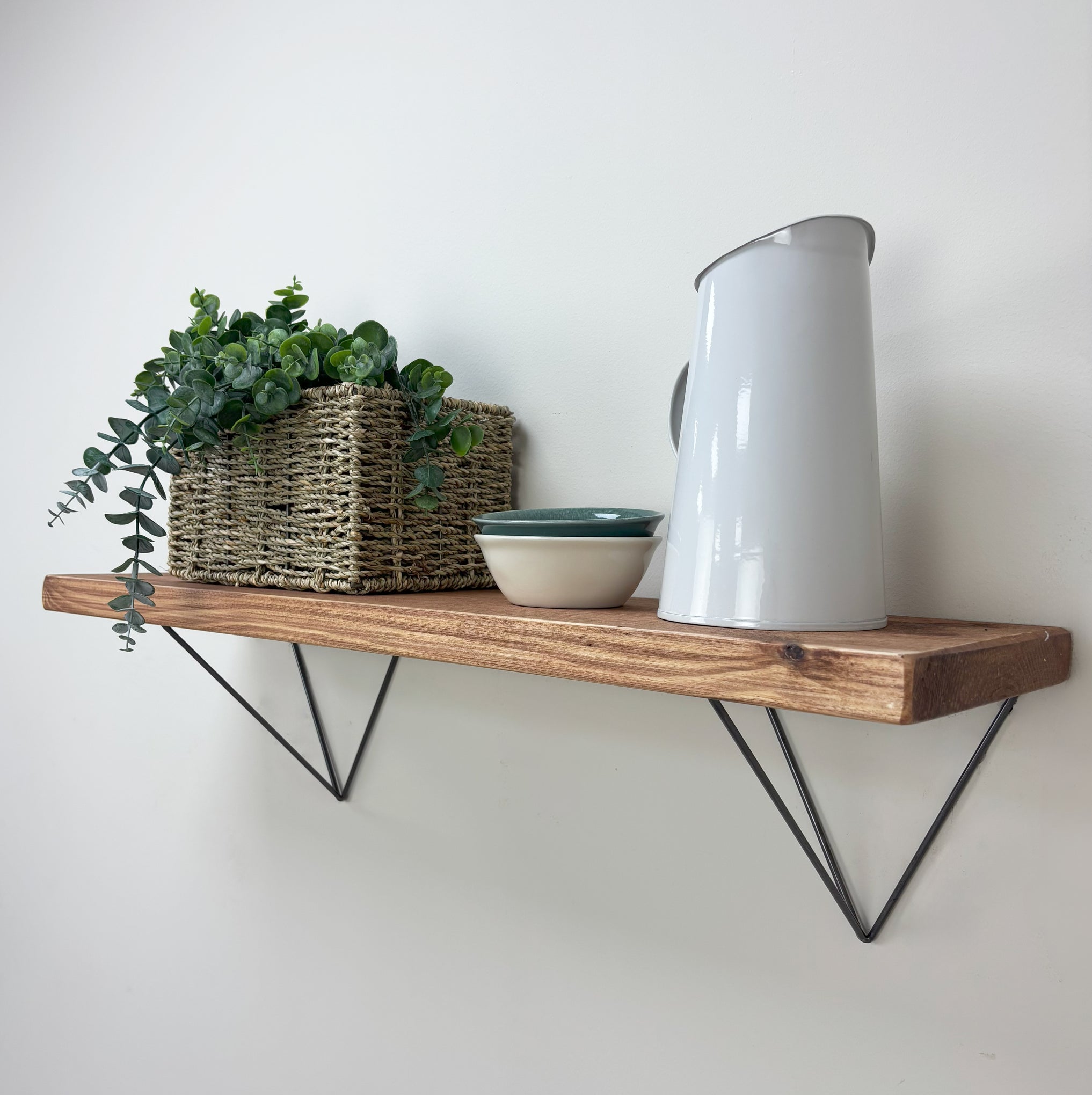 Bowes Rustic Wooden Shelf with Raw Steel Brackets - 22cm x 3.5cm - Teak