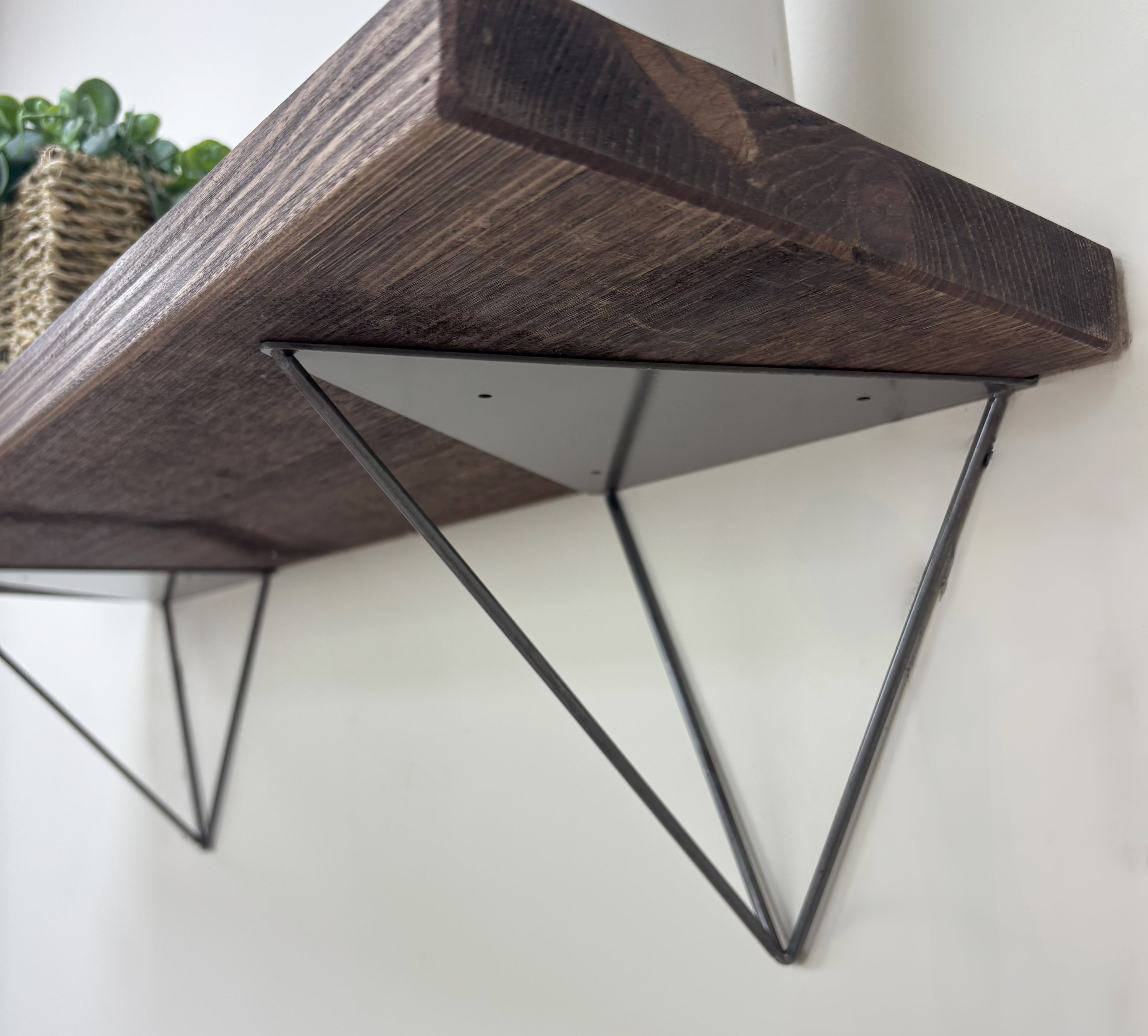 Bowes Rustic Wooden Shelf with Raw Steel Brackets - 22cm x 3.5cm - all
