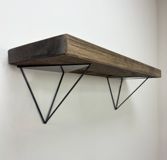 Bowes Rustic Wooden Shelf with Raw Steel Brackets - 22cm x 3.5cm