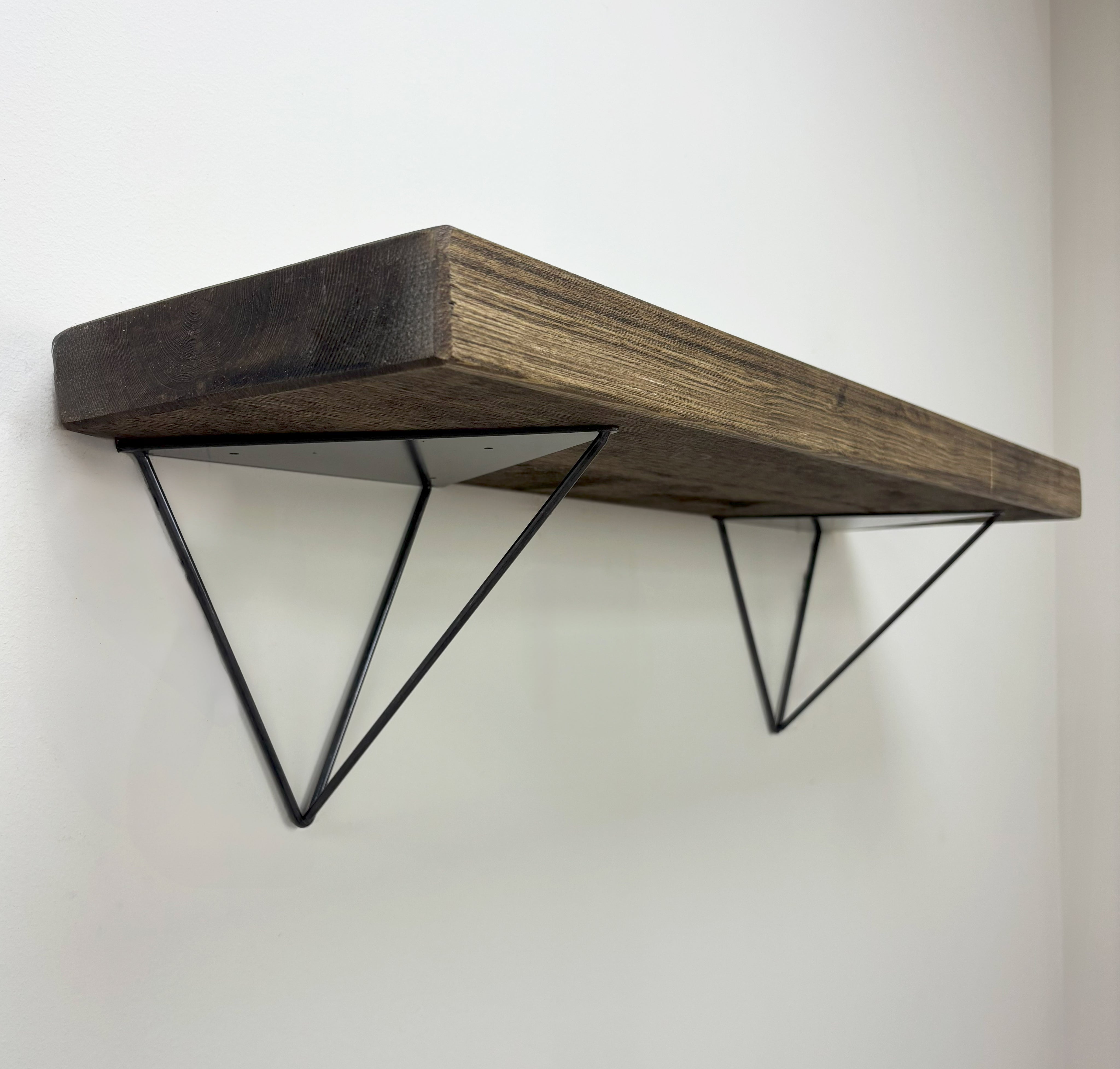 Bowes Rustic Wooden Shelf with Raw Steel Brackets - 22cm x 3.5cm
