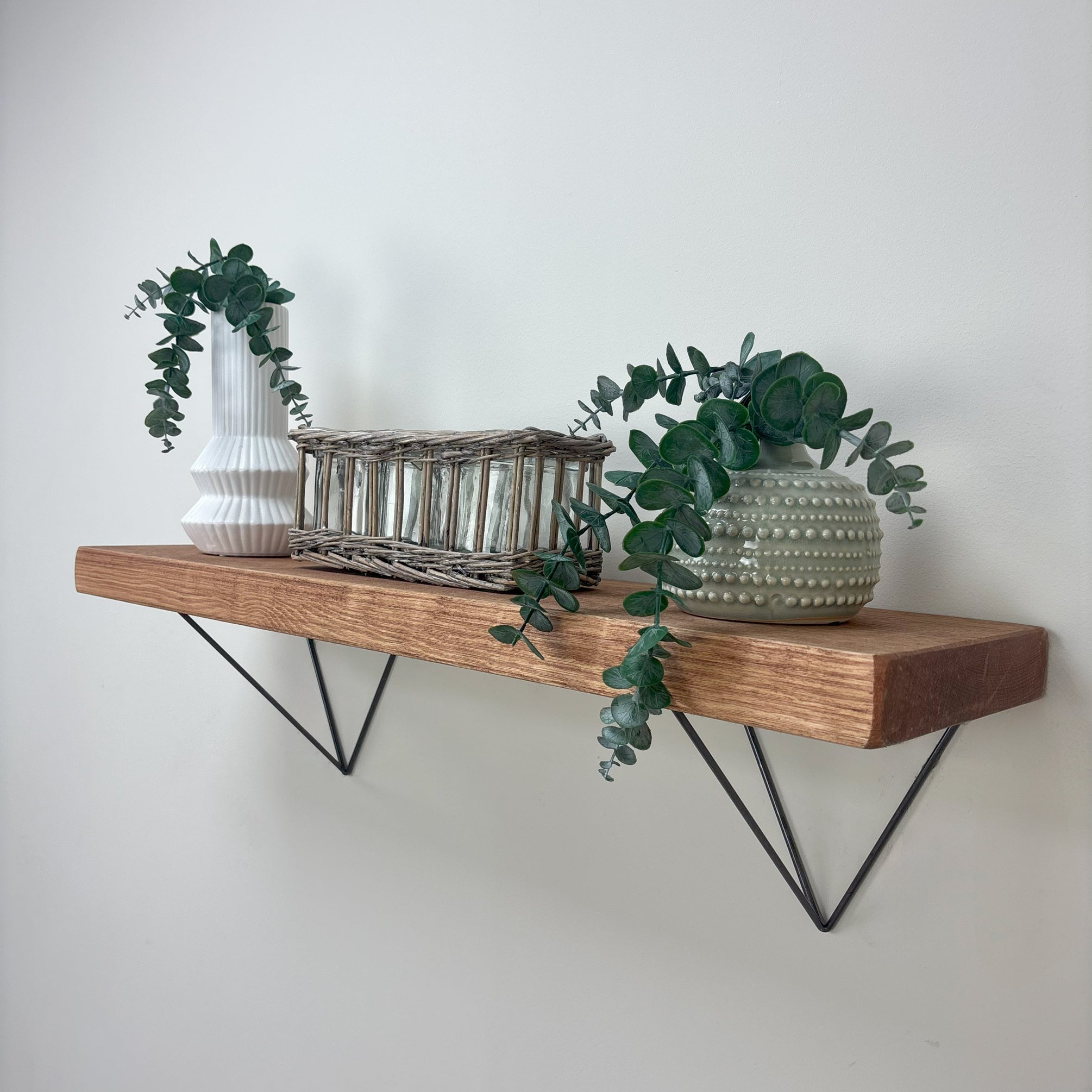 Bowes Rustic Wooden Shelf with Raw Steel Brackets - 22cm x 4.5cm - teak