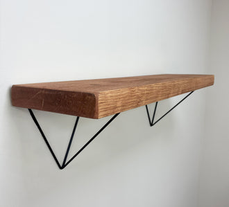 Bowes Rustic Wooden Shelf with Raw Steel Brackets - 22cm x 4.5cm