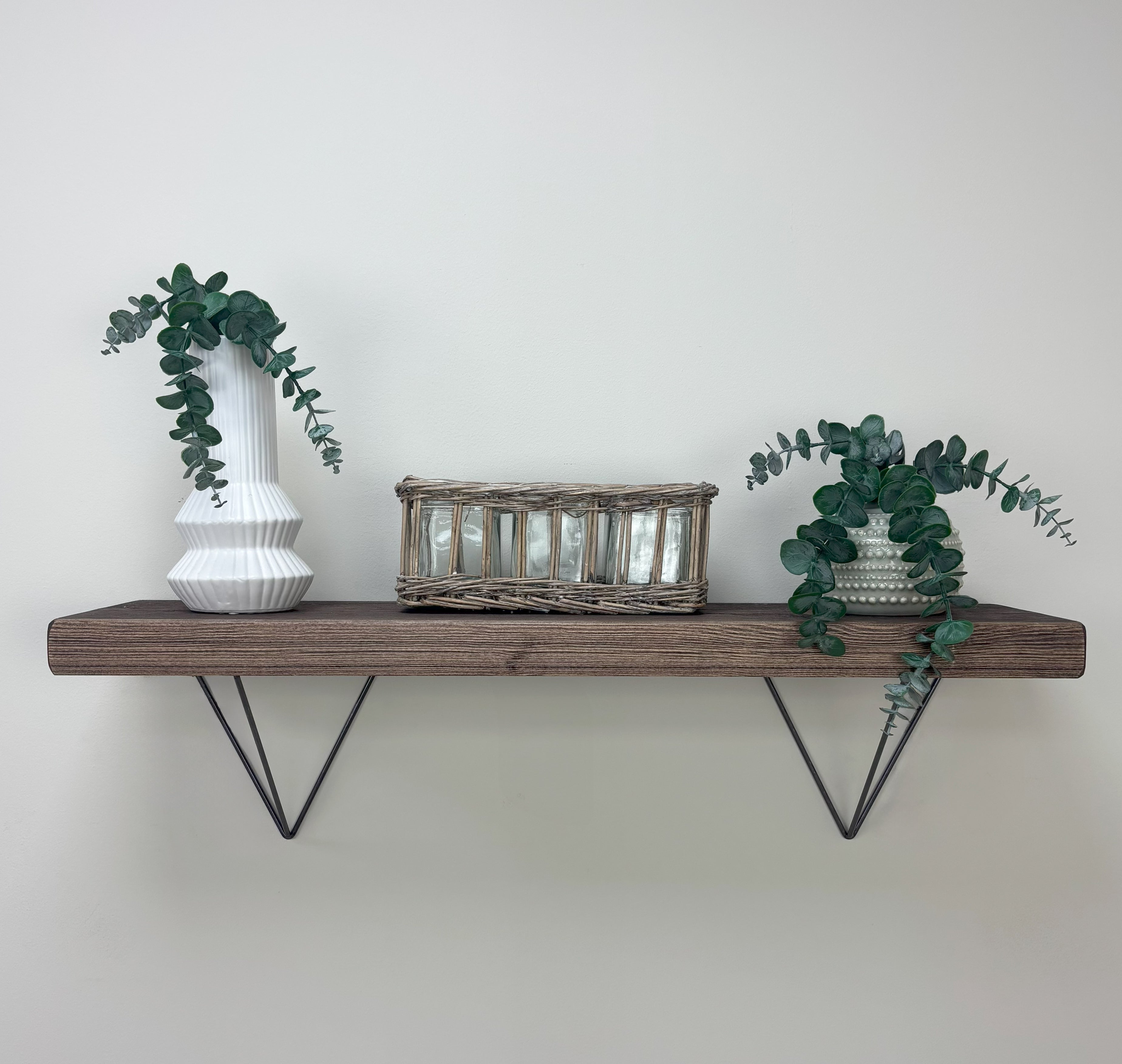 Bowes Rustic Wooden Shelf with Raw Steel Brackets - 22cm x 4.5cm - walnut