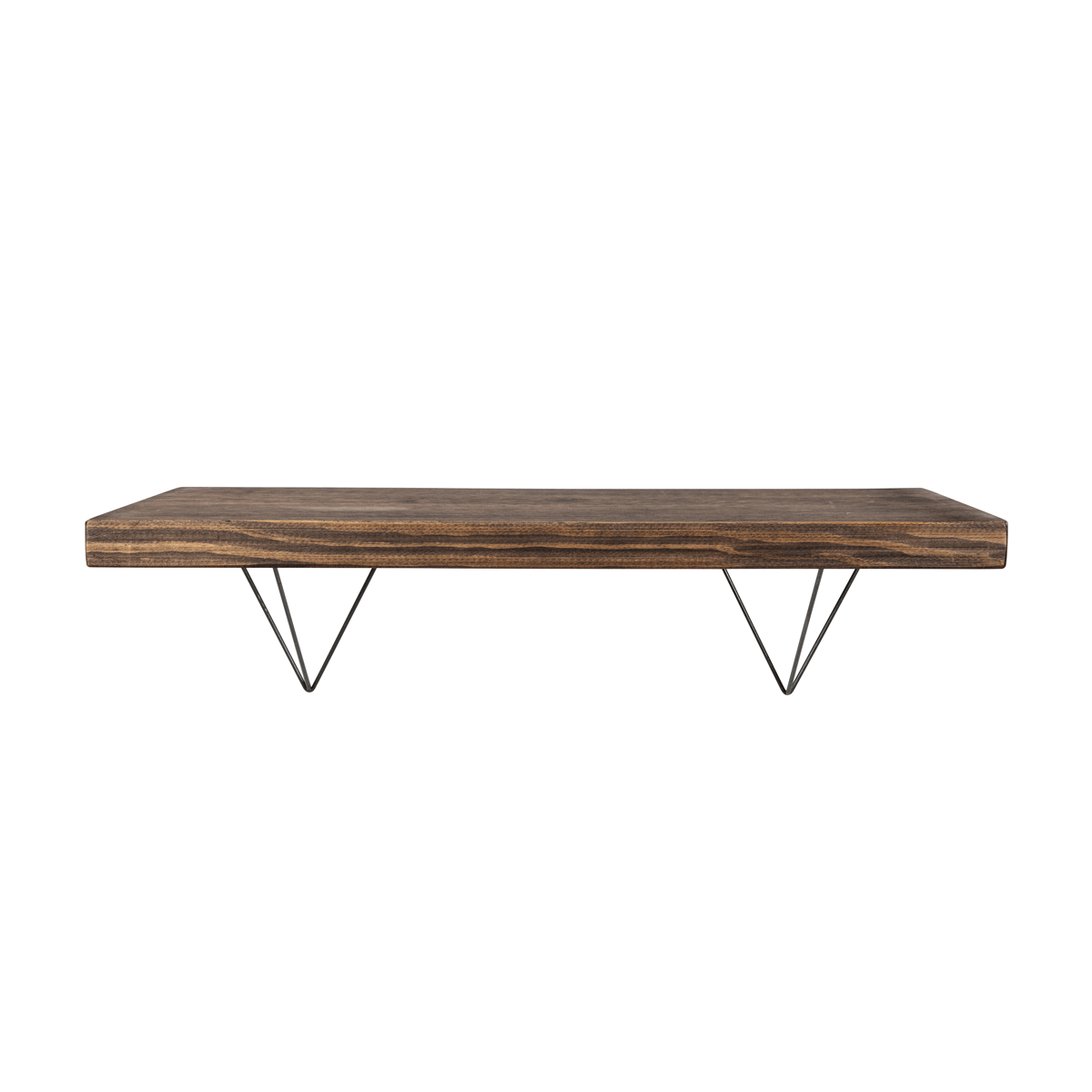 Bowes Rustic Wooden Shelf with Raw Steel Brackets - 29cm x 4.5cm - Bracketed Shelves