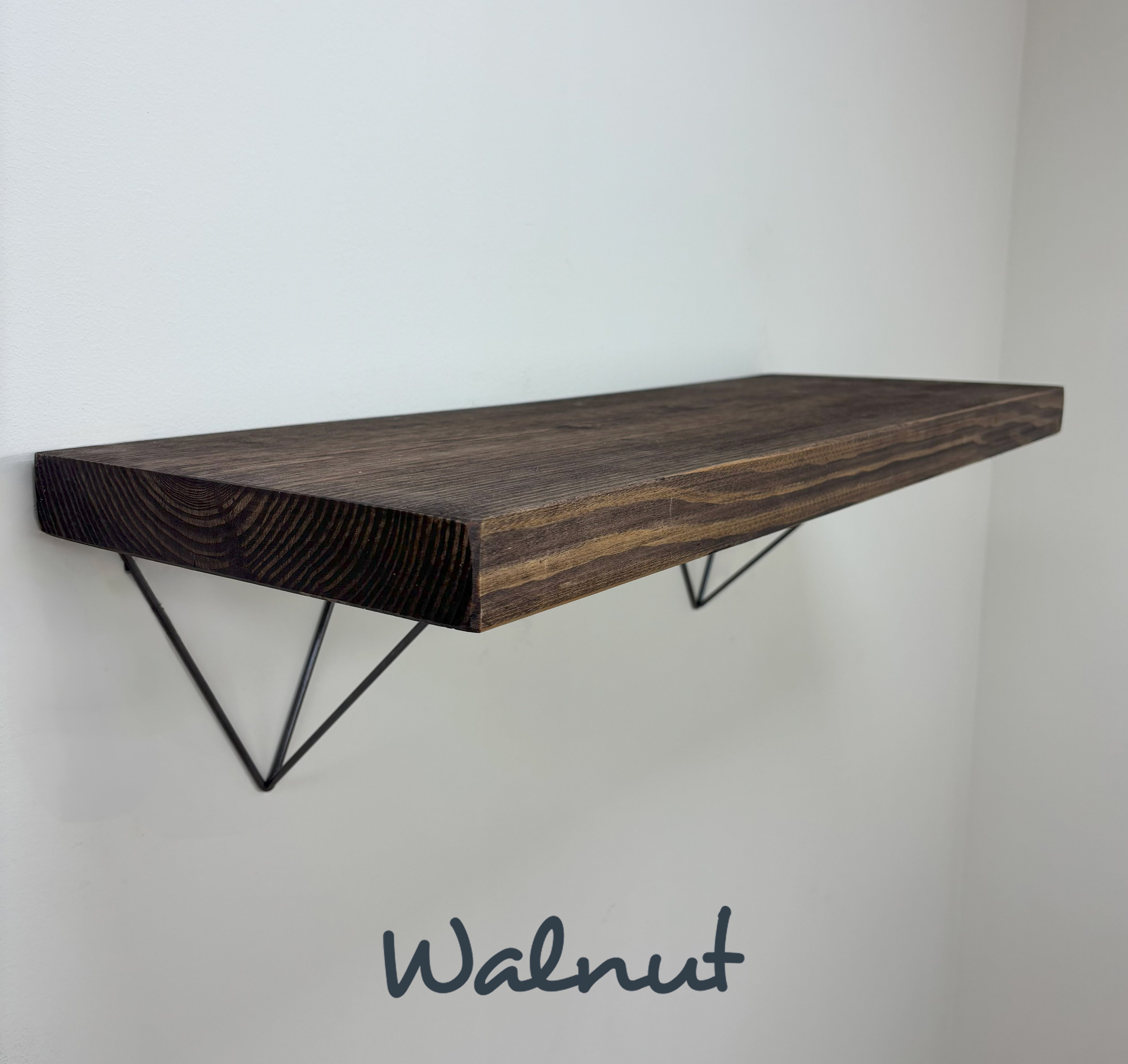 Bowes Rustic Wooden Shelf with Raw Steel Brackets - 29cm x 4.5cm -