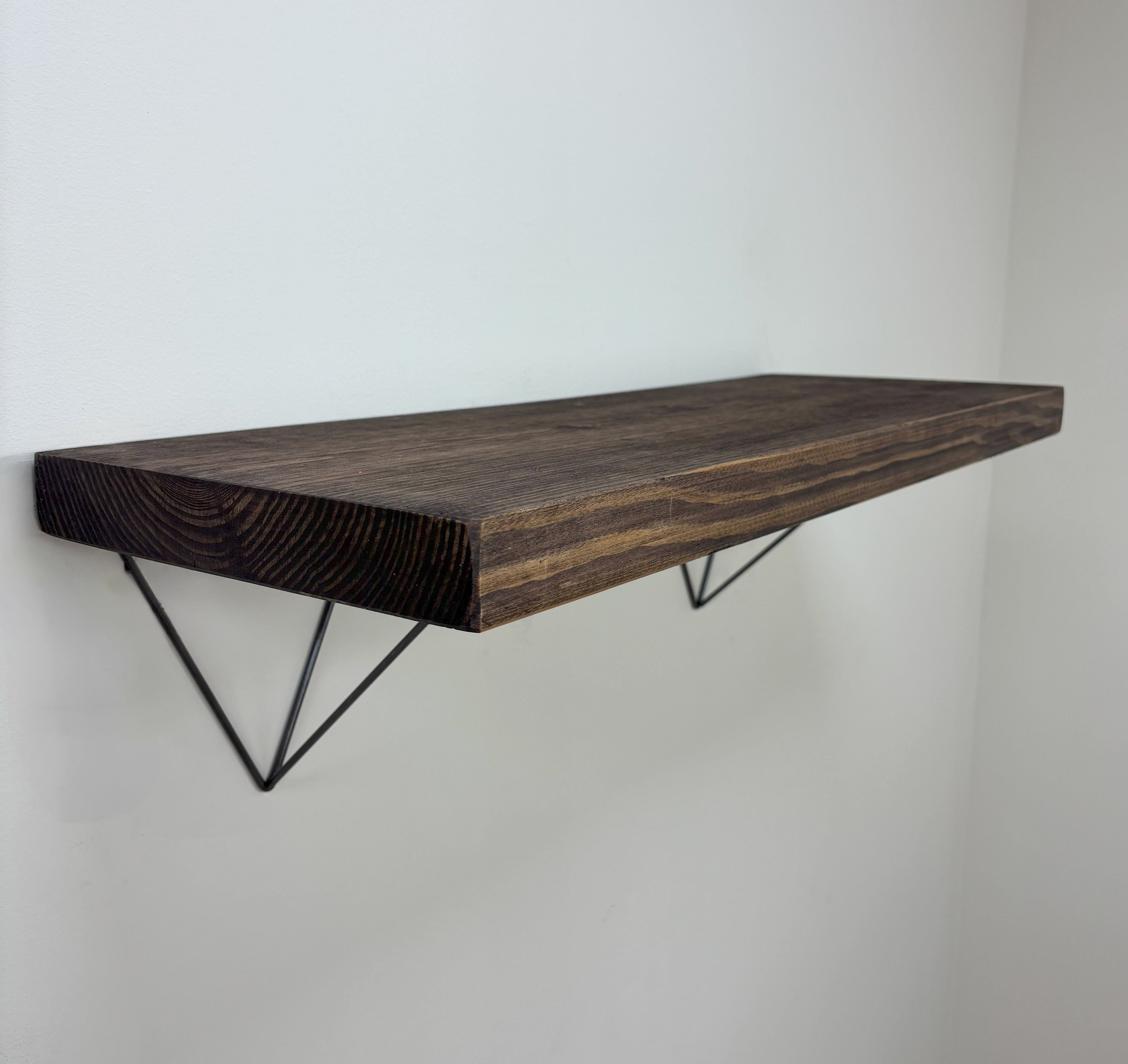 Bowes Rustic Wooden Shelf with Raw Steel Brackets - 29cm x 4.5cm - all
