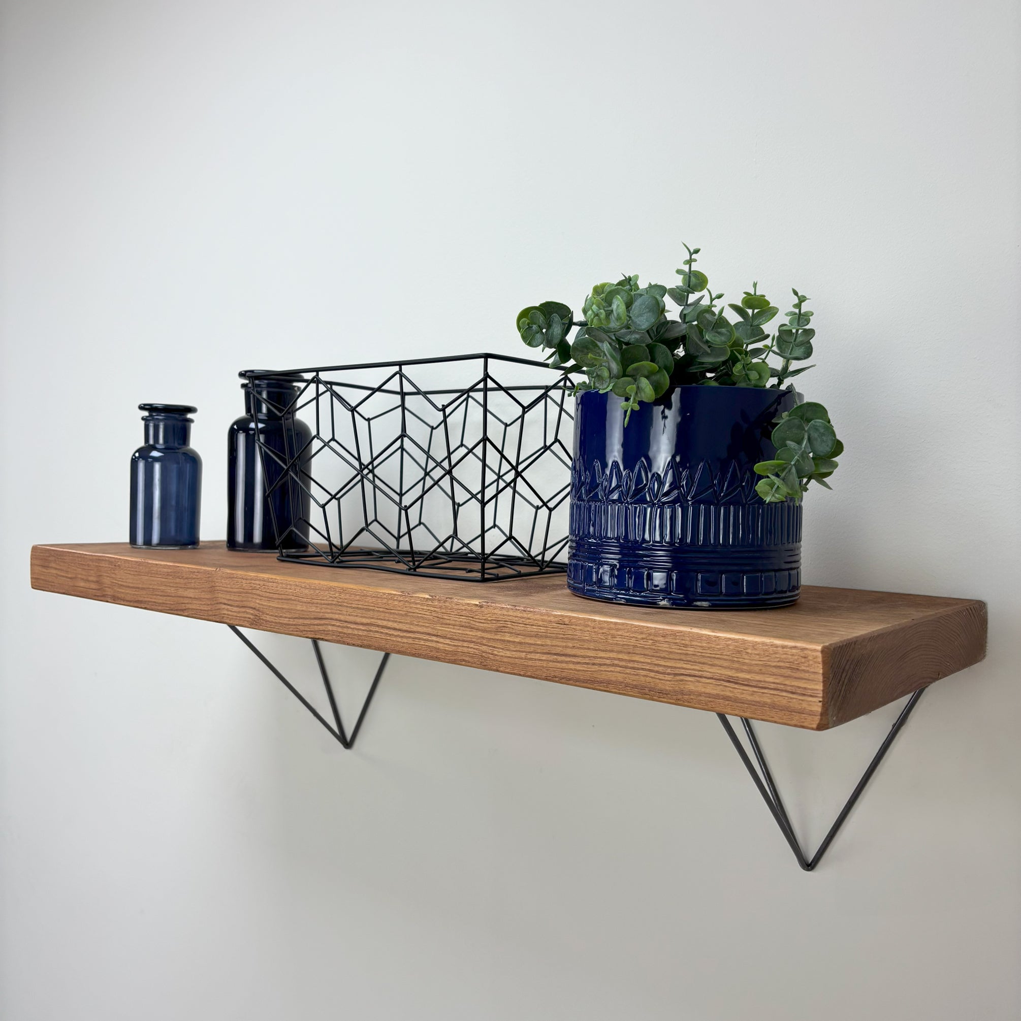 Bowes Rustic Wooden Shelf with Raw Steel Brackets - 29cm x 4.5cm - teak