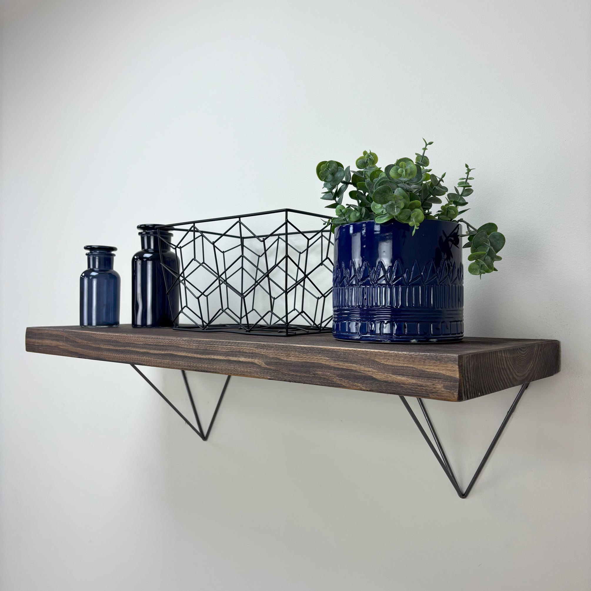 Bowes Rustic Wooden Shelf with Raw Steel Brackets - 29cm x 4.5cm - walnut