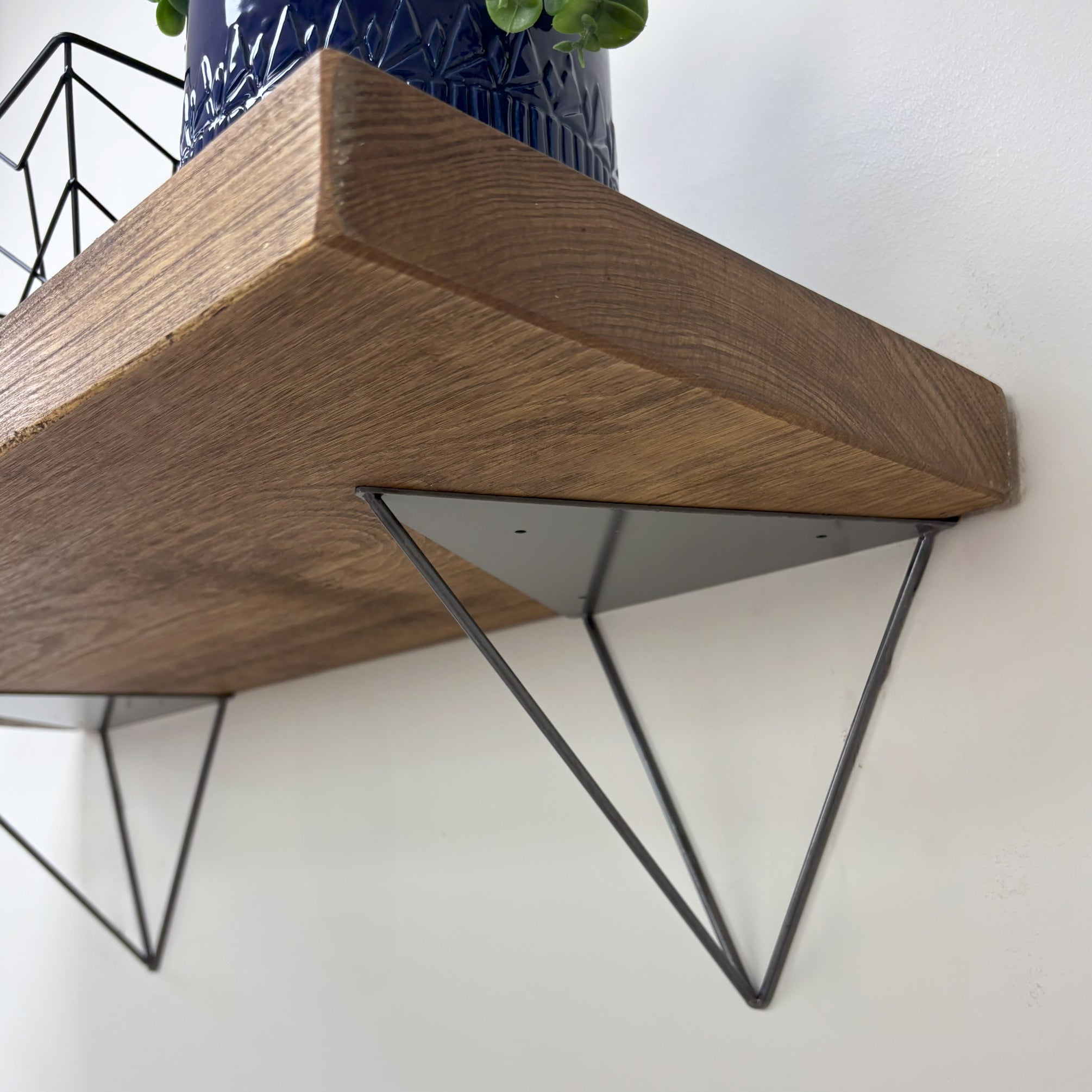 Bowes Rustic Wooden Shelf with Raw Steel Brackets - 29cm x 4.5cm - all