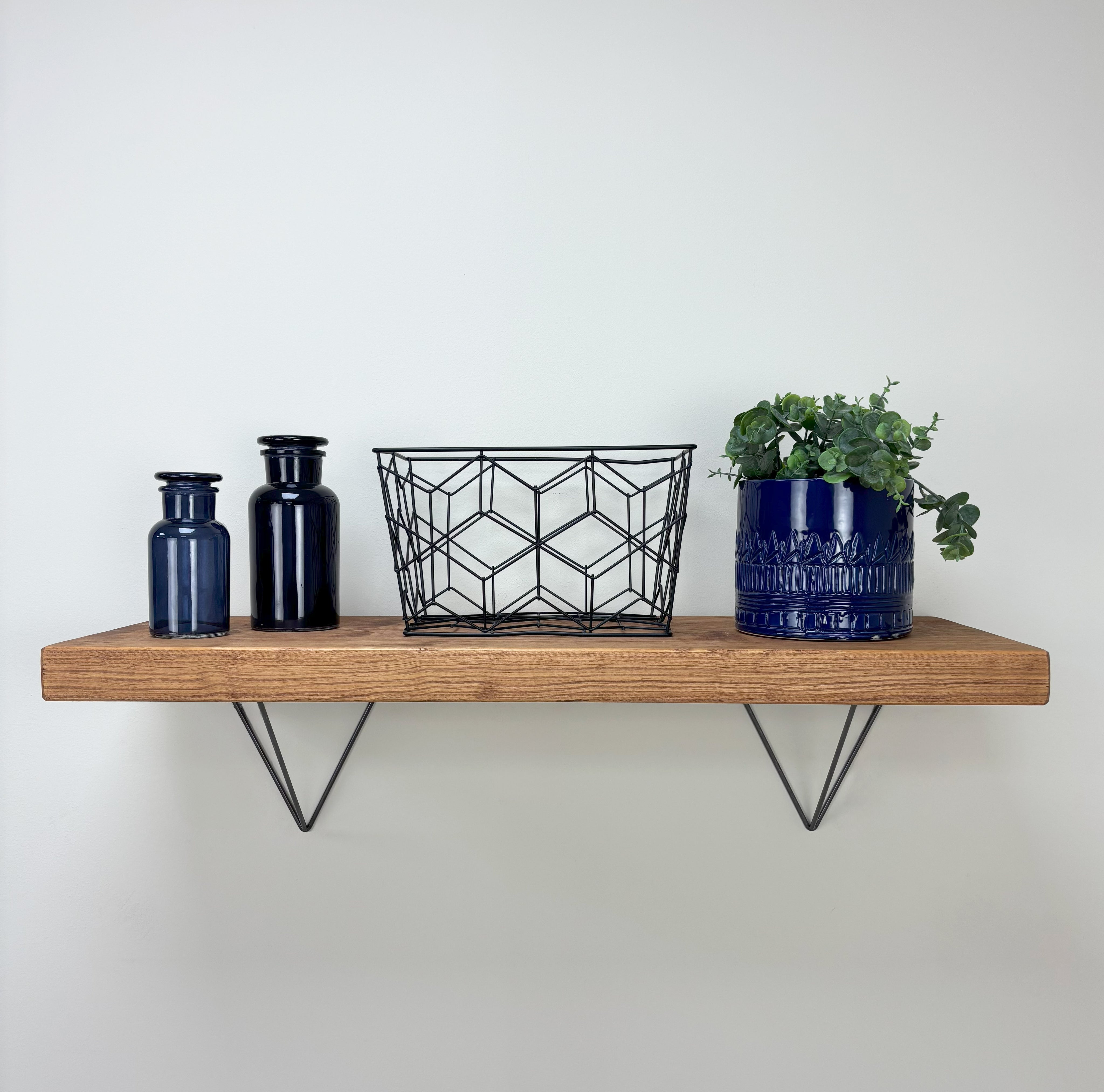 Bowes Rustic Wooden Shelf with Raw Steel Brackets - 29cm x 4.5cm - Teak