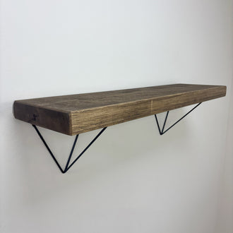 Bowes Rustic Wooden Shelf with Black Metal Brackets - 22cm x 4.5cm