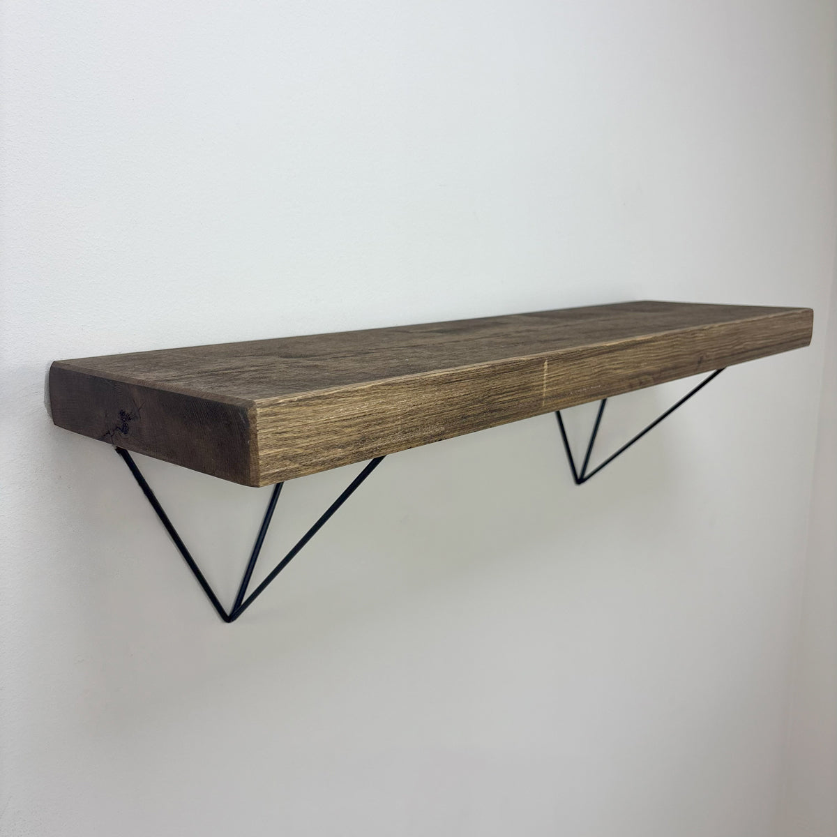 Bowes Rustic Wooden Shelf with Black Metal Brackets - 22cm x 4.5cm
