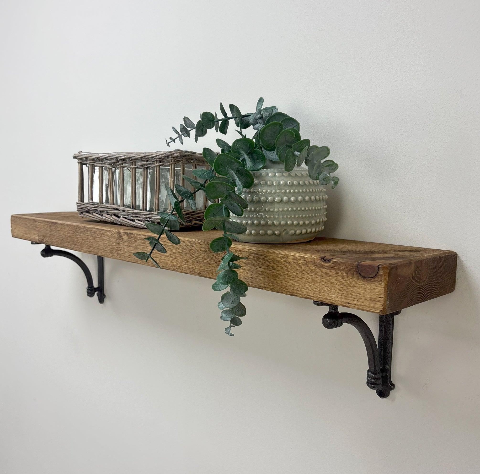 Causey Rustic Wooden Shelf with Brackets - 14.5cm x 4.5cm - Medium Oak