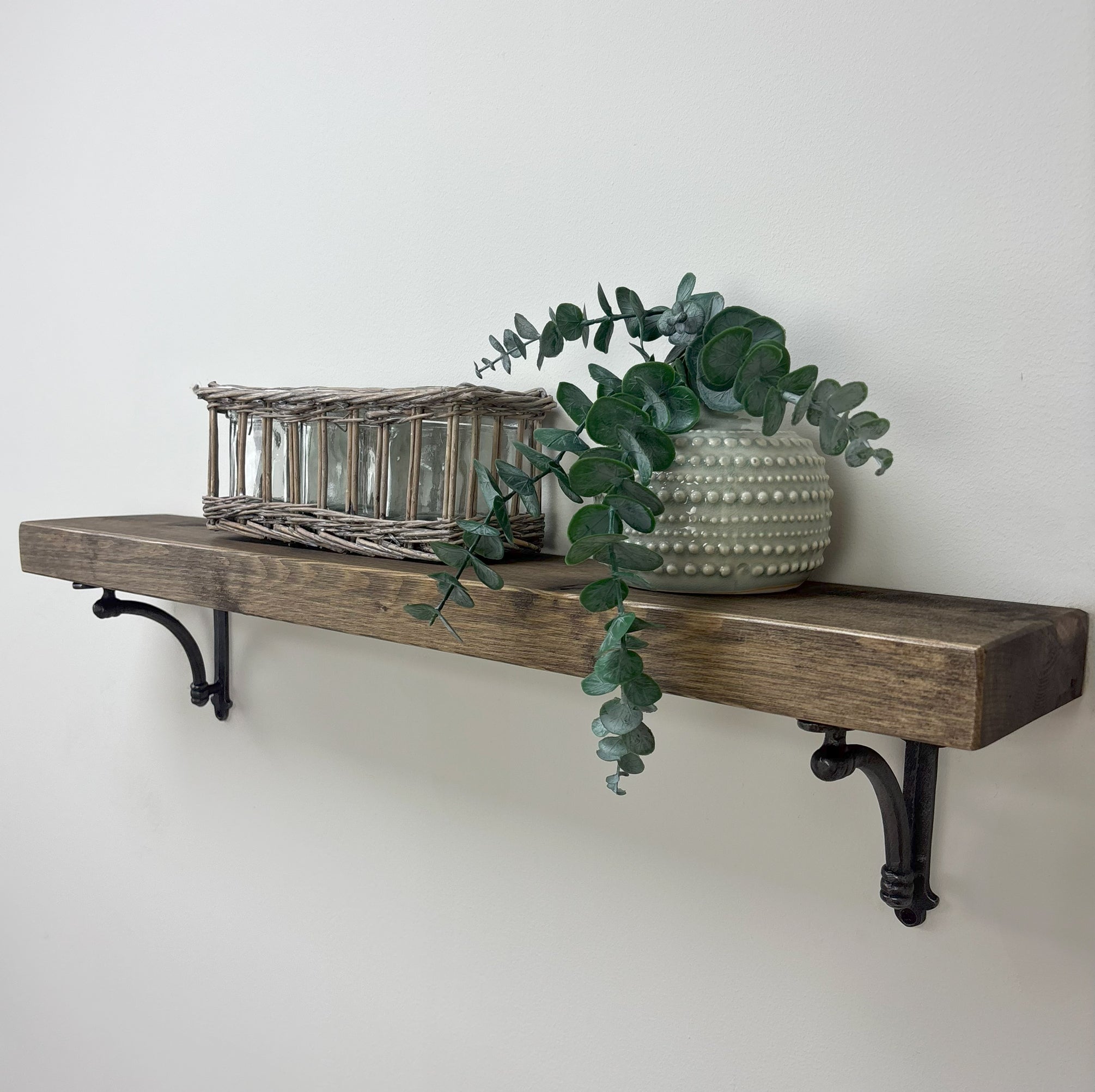 Causey Rustic Wooden Shelf with Brackets - 14.5cm x 4.5cm - Smoke pine