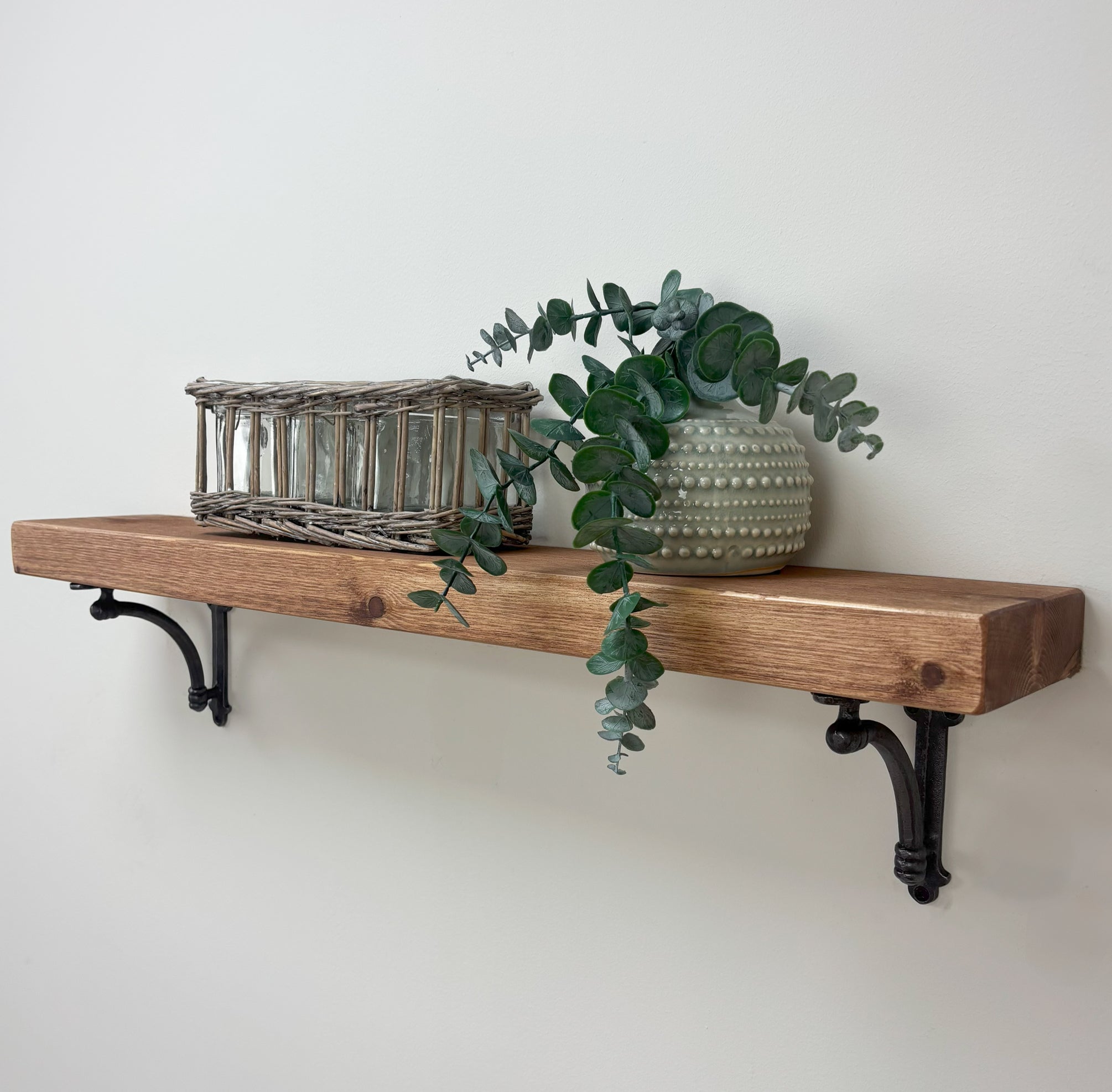 Causey Rustic Wooden Shelf with Brackets - 14.5cm x 4.5cm - Teak