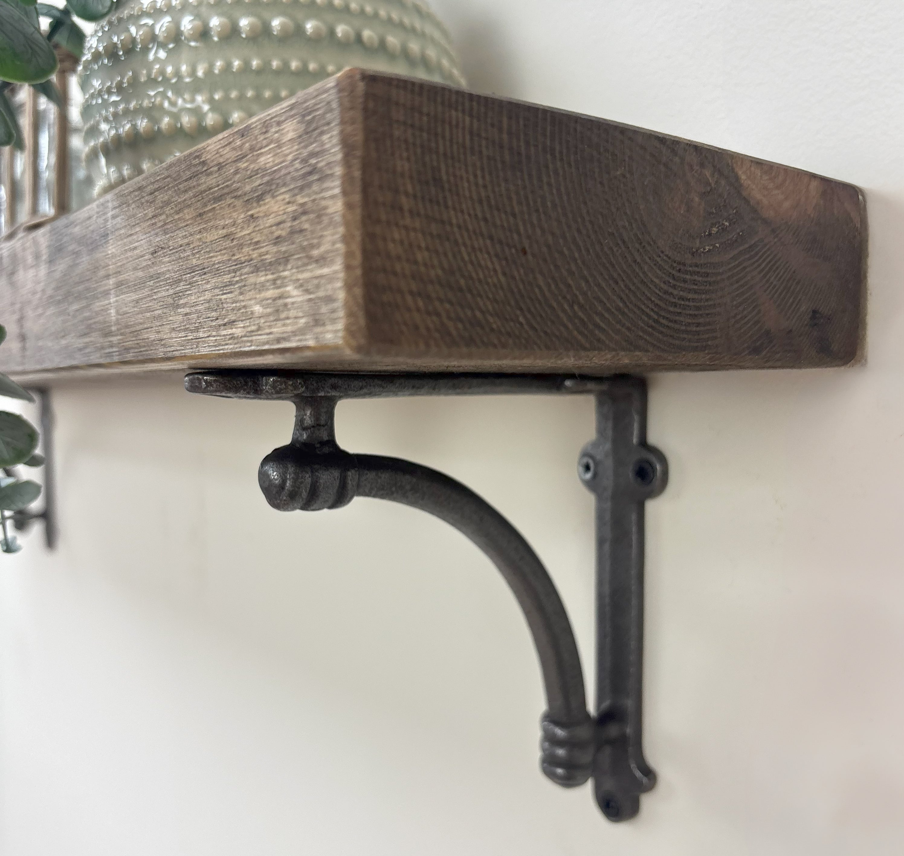 Causey Rustic Wooden Shelf with Brackets - 14.5cm x 4.5cm - Smoke pine