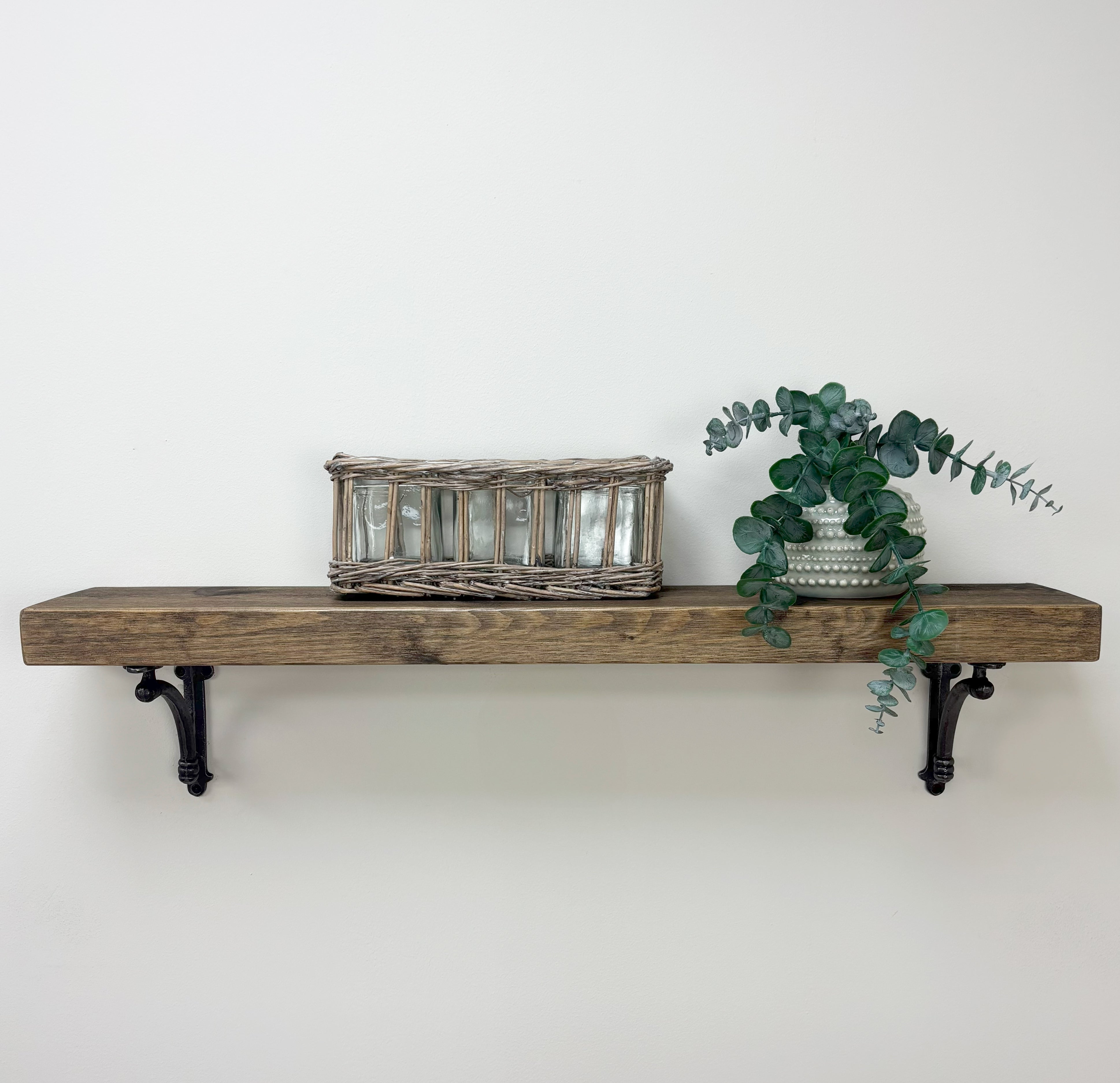 Causey Rustic Wooden Shelf with Brackets - 14.5cm x 4.5cm - Smoke pine