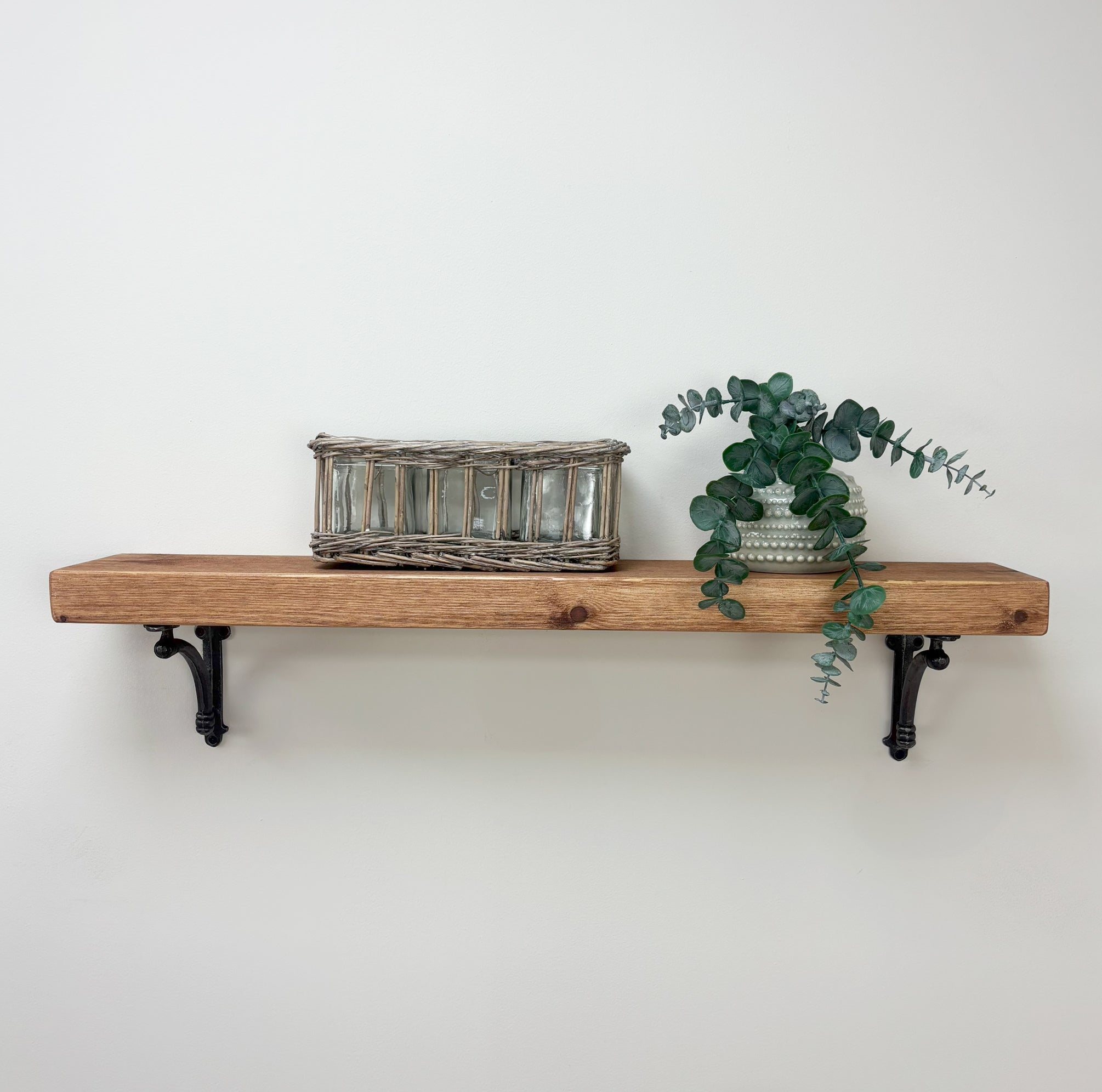 Causey Rustic Wooden Shelf with Brackets - 14.5cm x 4.5cm - Teak