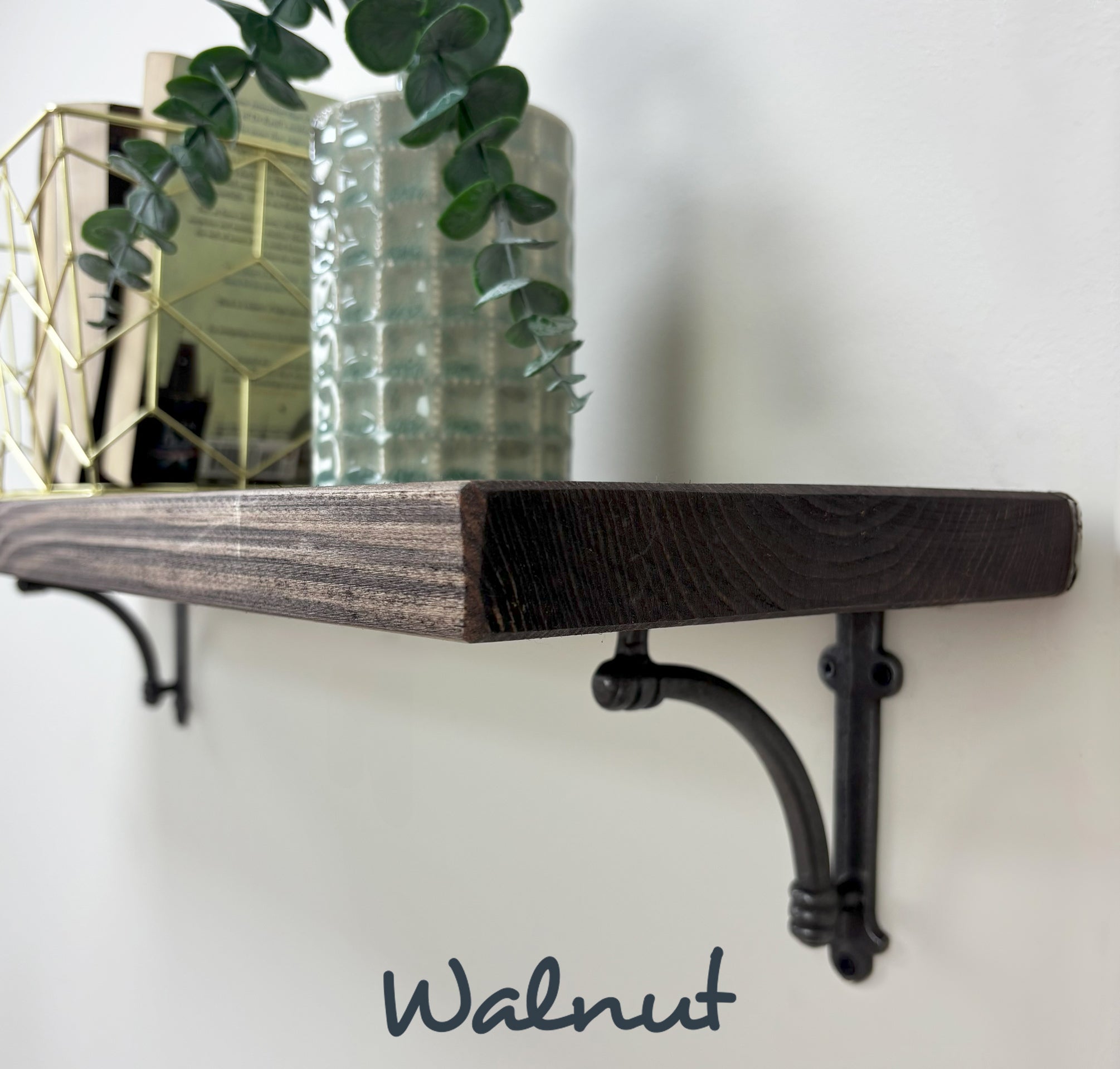 Causey Rustic Wooden Shelf with Brackets - 22cm x 3.5cm -