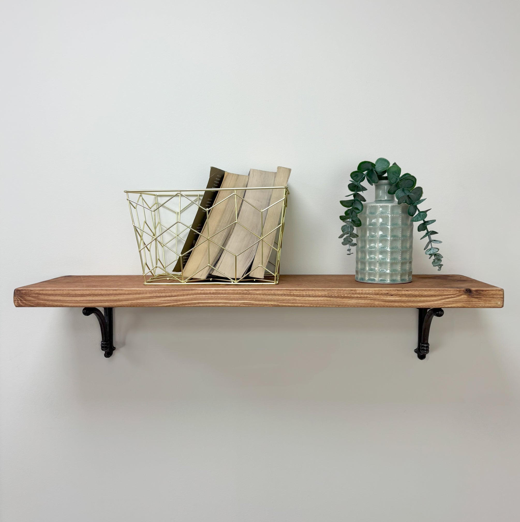Causey Rustic Wooden Shelf with Brackets - 22cm x 3.5cm - Teak