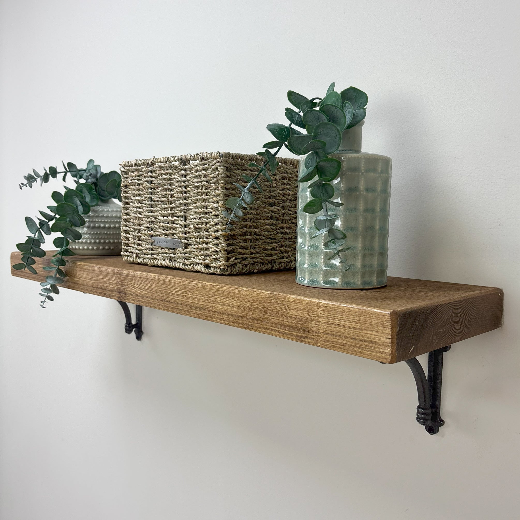 Causey Rustic Wooden Shelf with Brackets - 22cm x 4.5cm -
