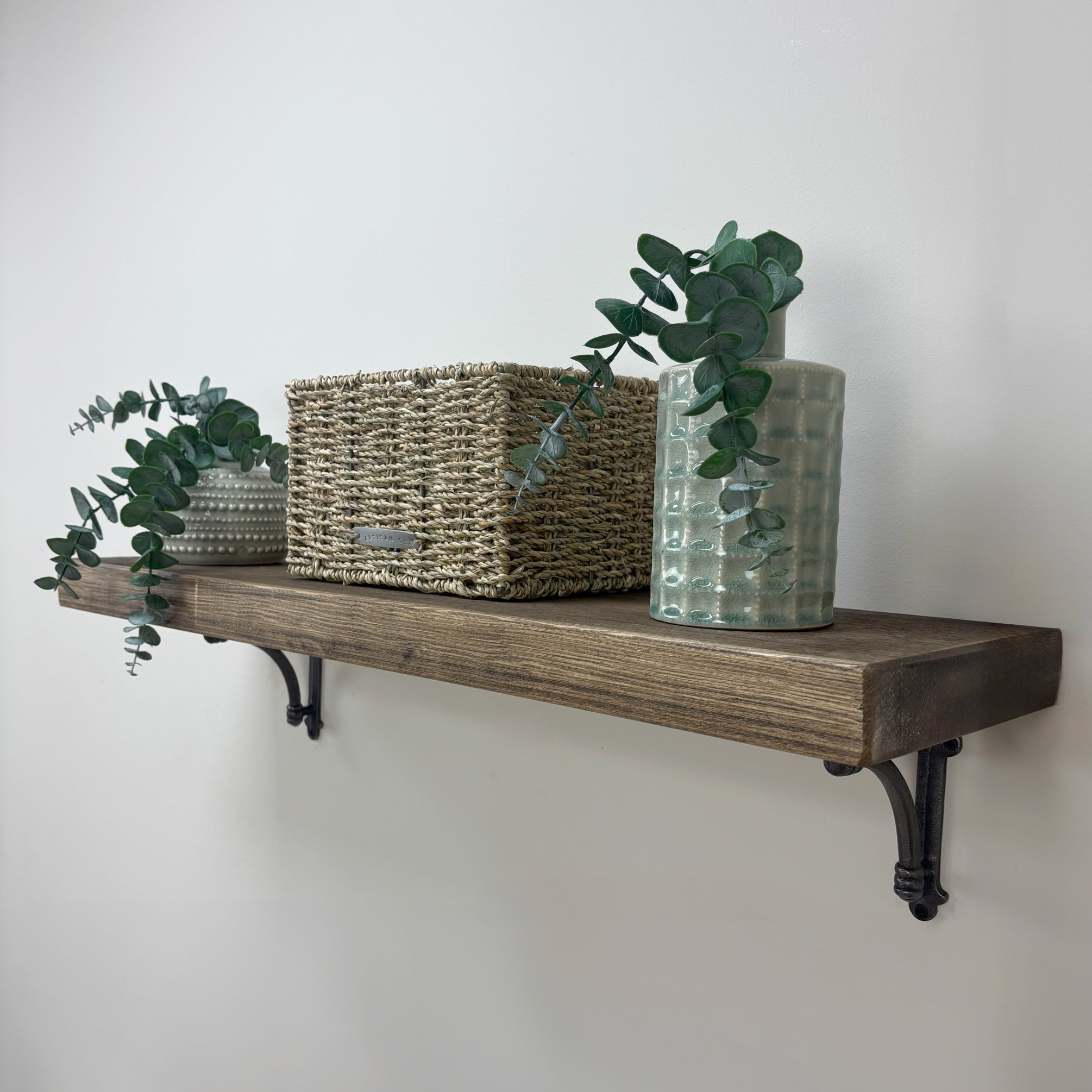 Causey Rustic Wooden Shelf with Brackets - 22cm x 4.5cm -