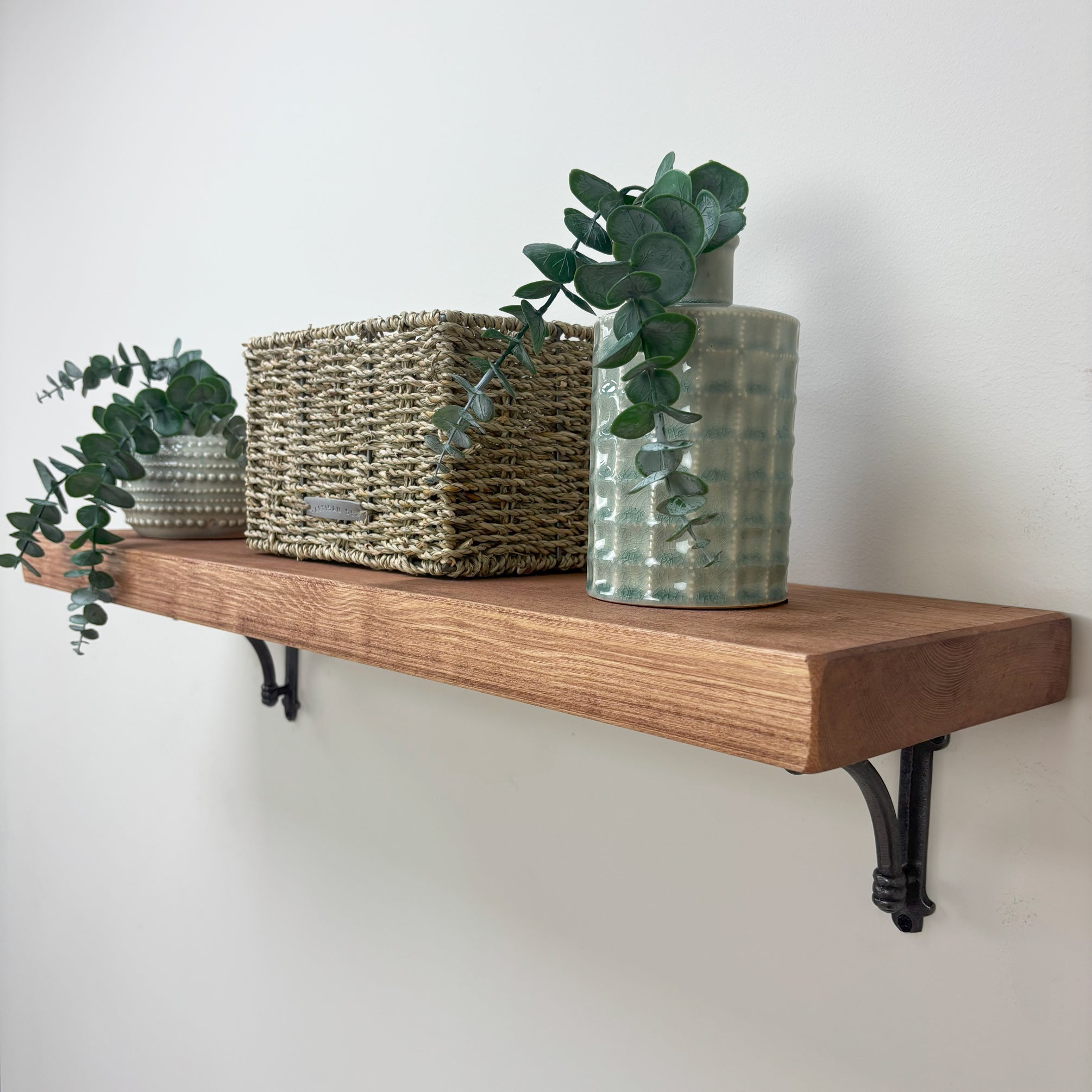 Causey Rustic Wooden Shelf with Brackets - 22cm x 4.5cm -