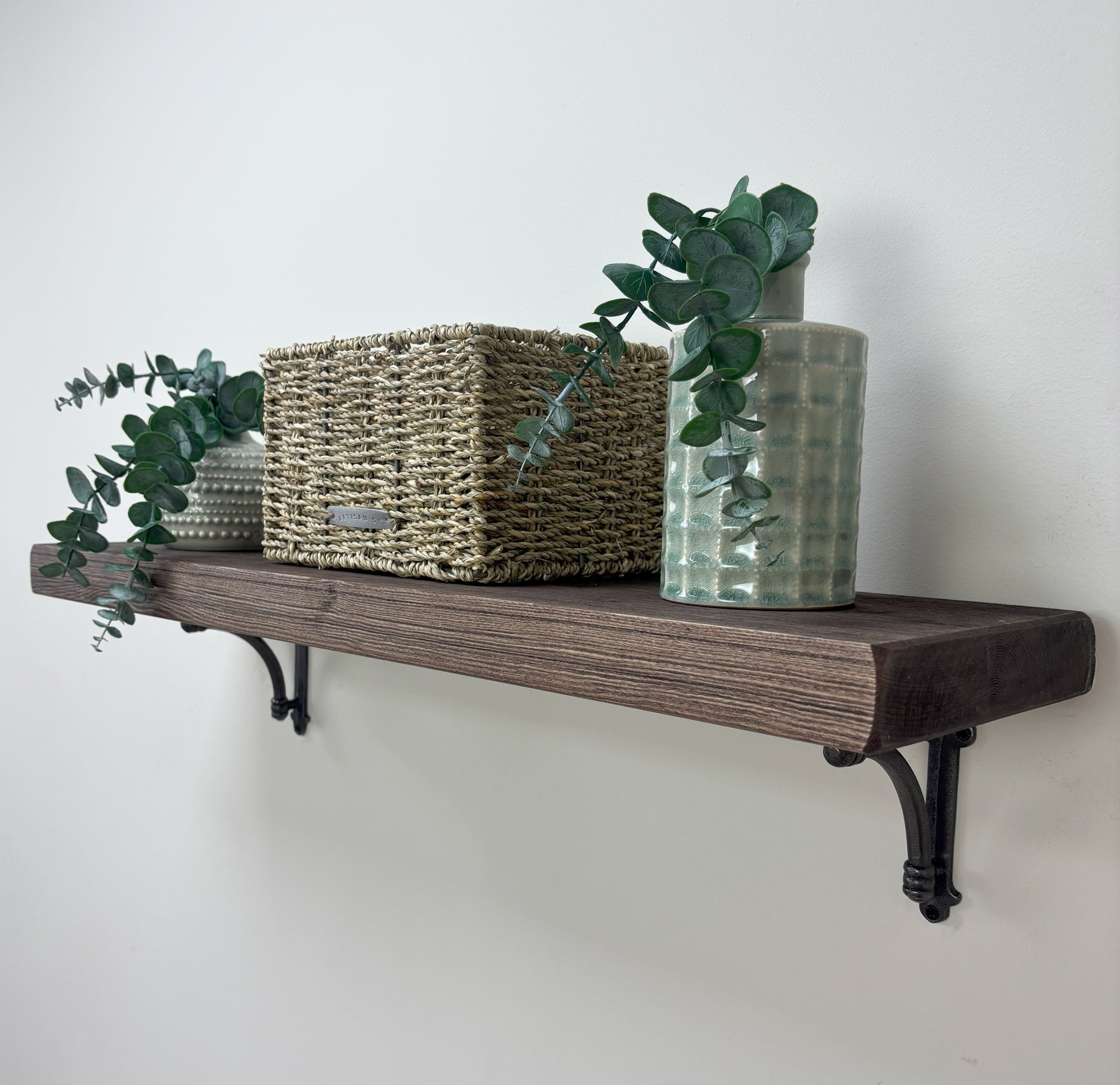 Causey Rustic Wooden Shelf with Brackets - 22cm x 4.5cm -