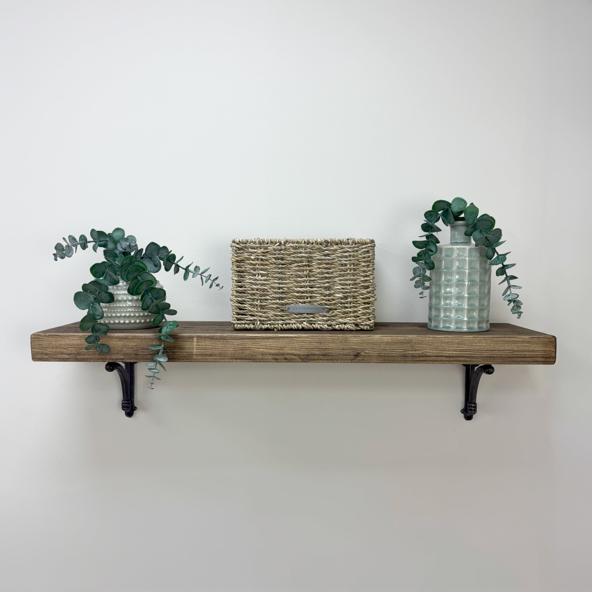 Causey Rustic Wooden Shelf with Brackets - 22cm x 4.5cm -