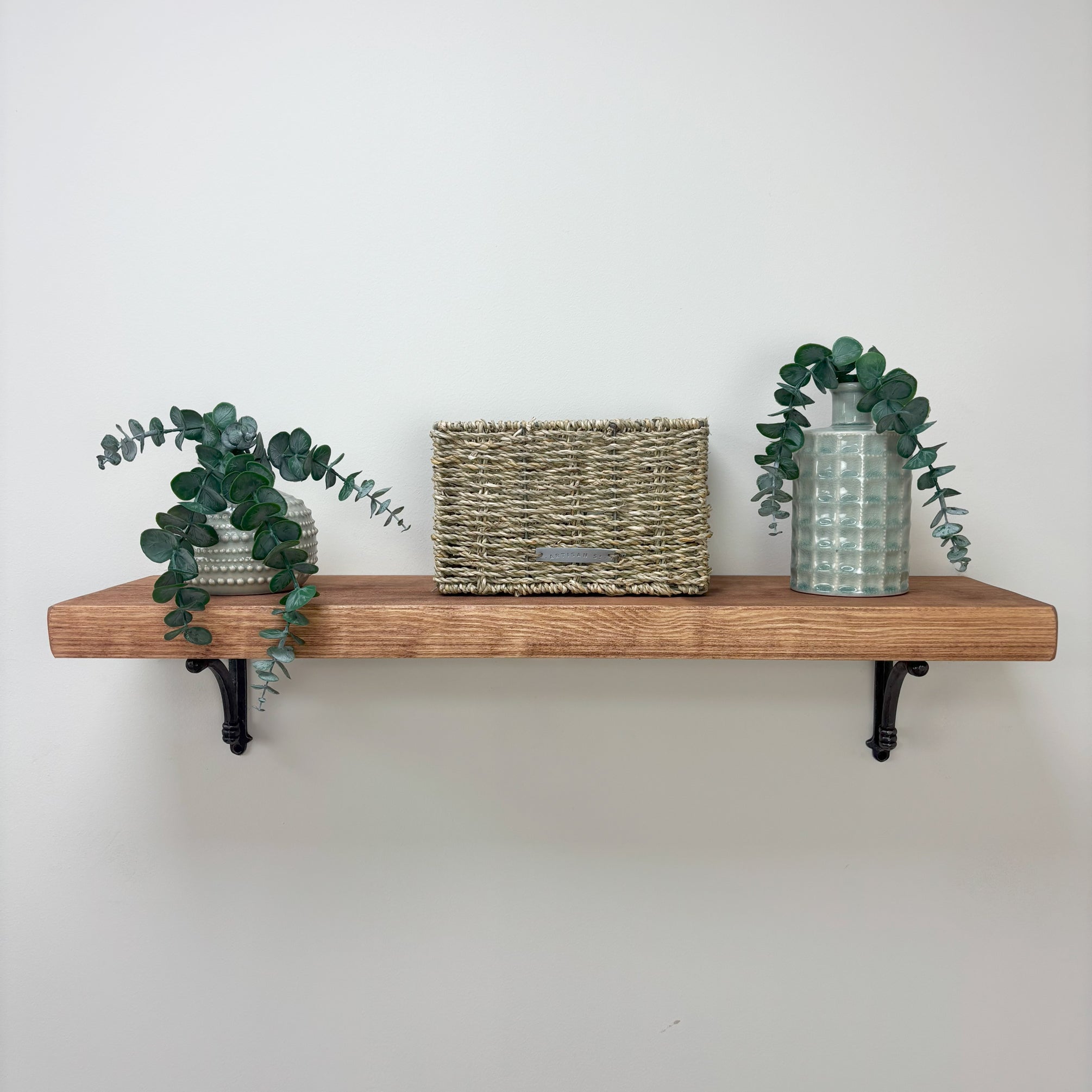 Causey Rustic Wooden Shelf with Brackets - 22cm x 4.5cm -