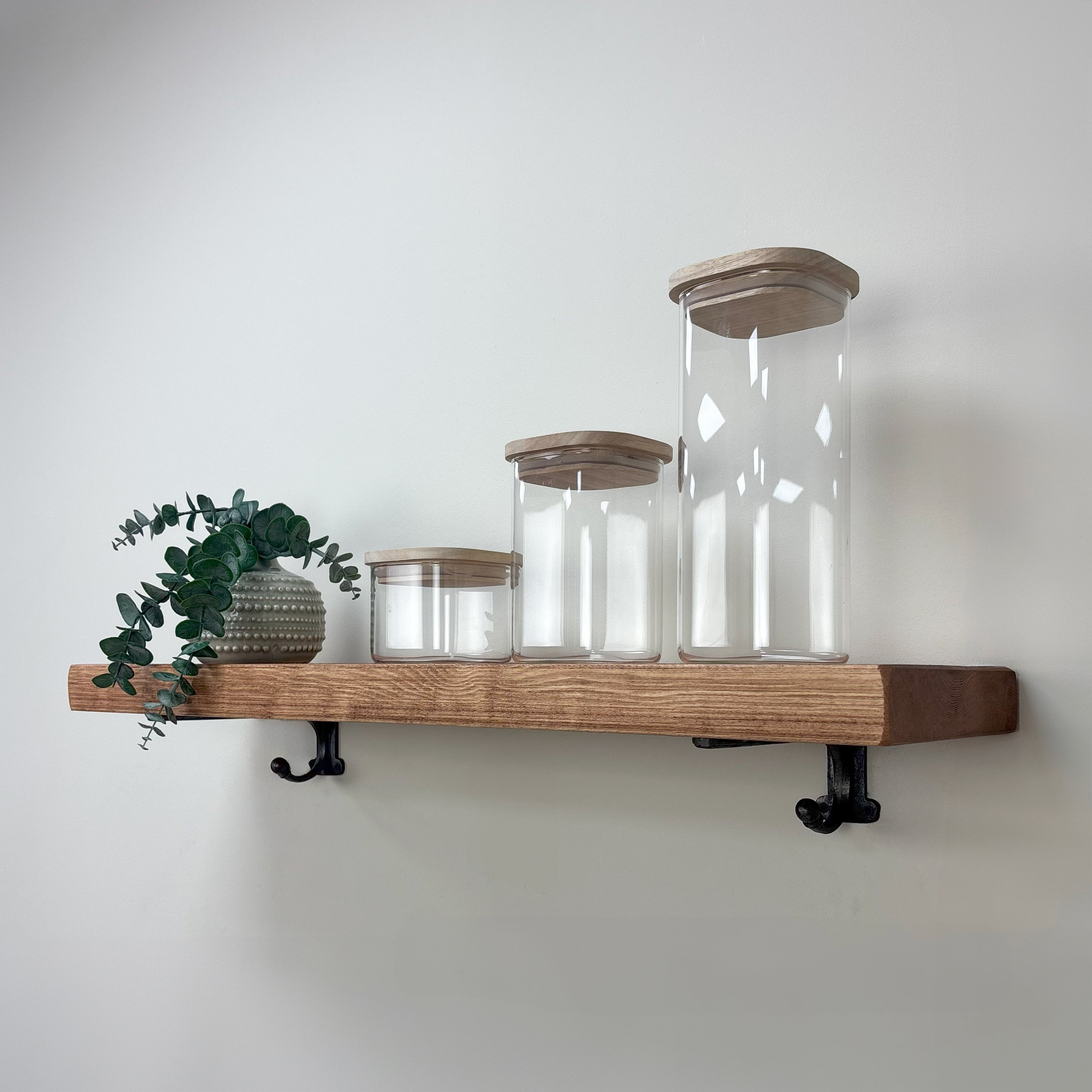 Hutton Rustic Wooden Shelf with Brackets - 22cm x 4.5cm - Teak