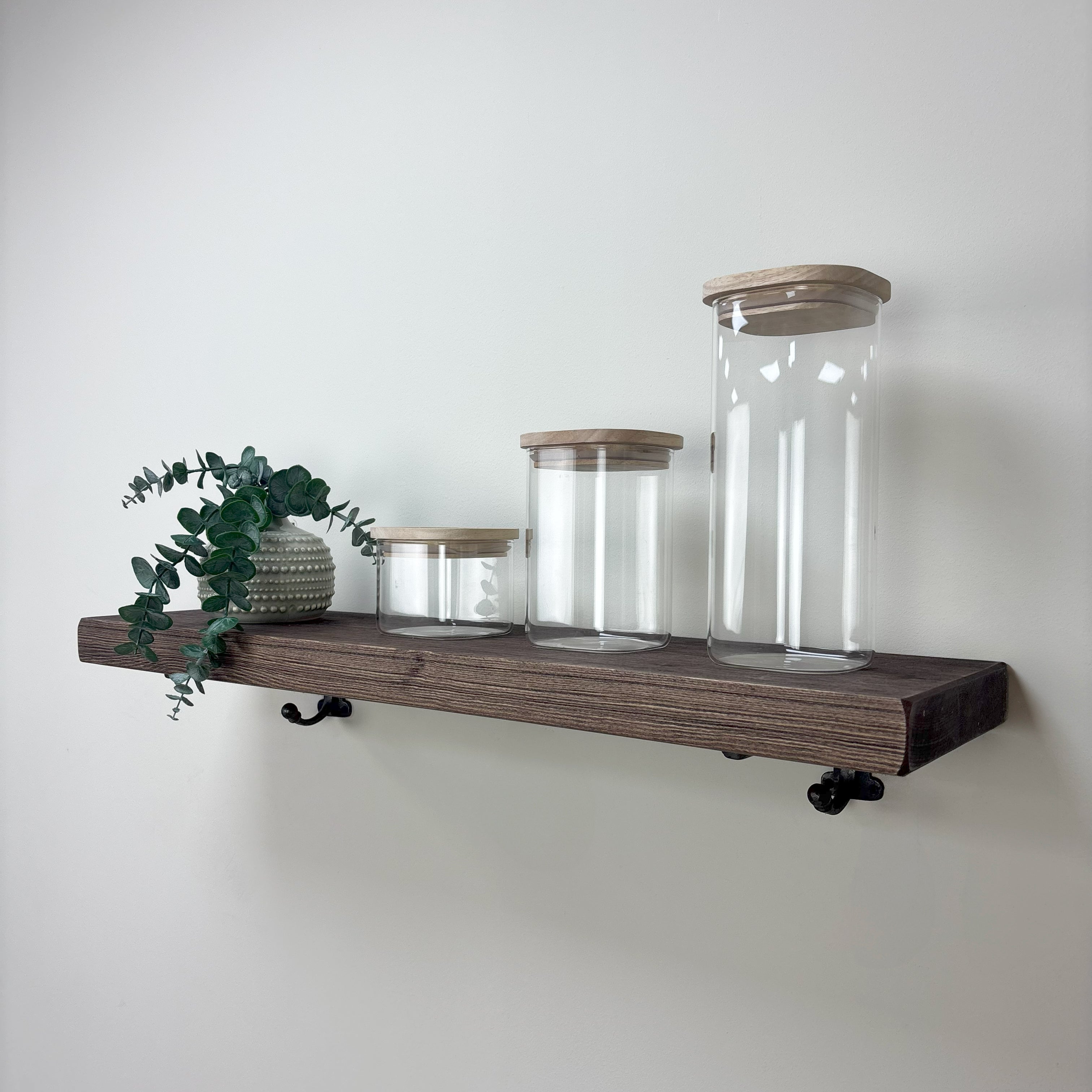 Hutton Rustic Wooden Shelf with Brackets - 22cm x 4.5cm - Walnut