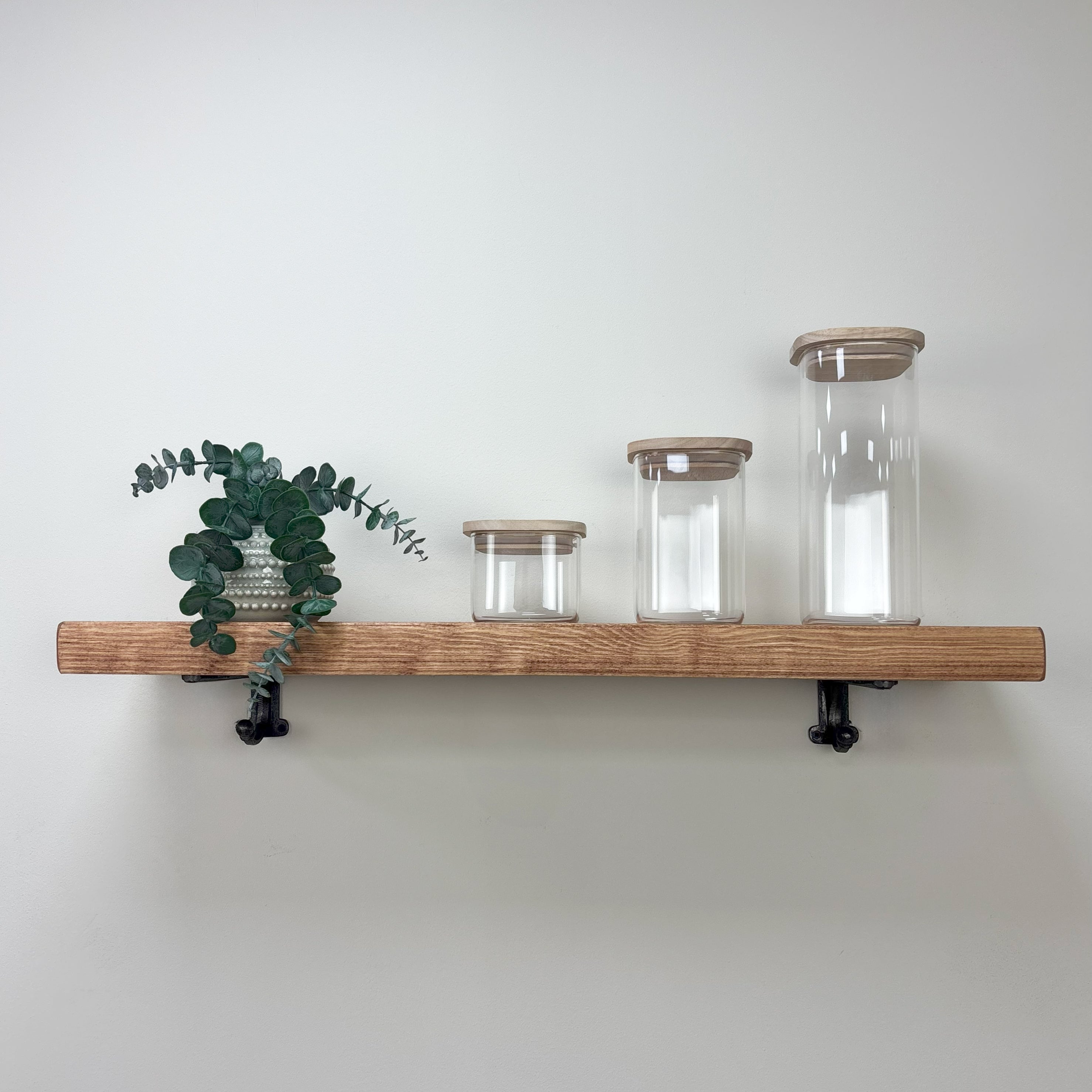 Hutton Rustic Wooden Shelf with Brackets - 22cm x 4.5cm - Teak