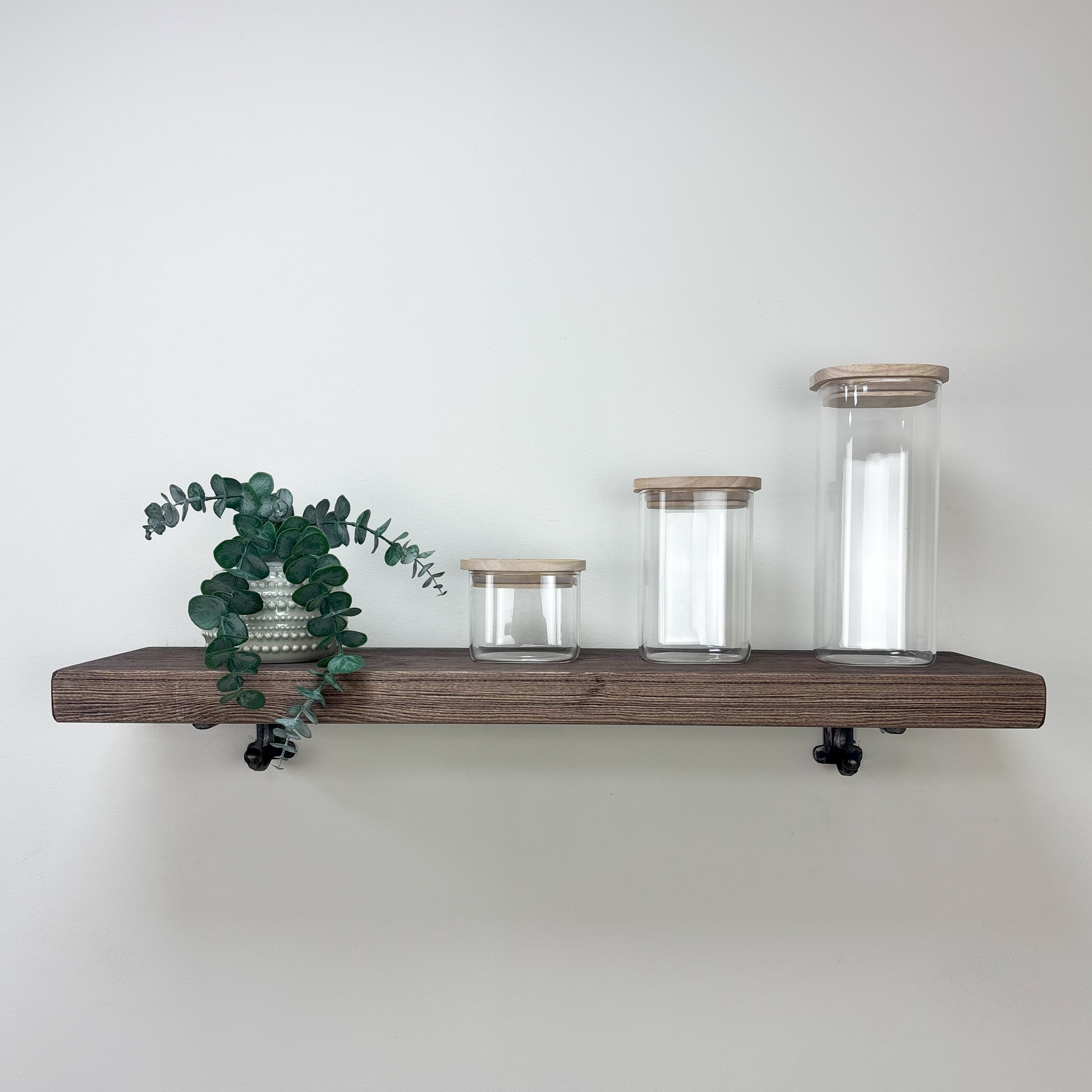 Hutton Rustic Wooden Shelf with Brackets - 22cm x 4.5cm - Walnut