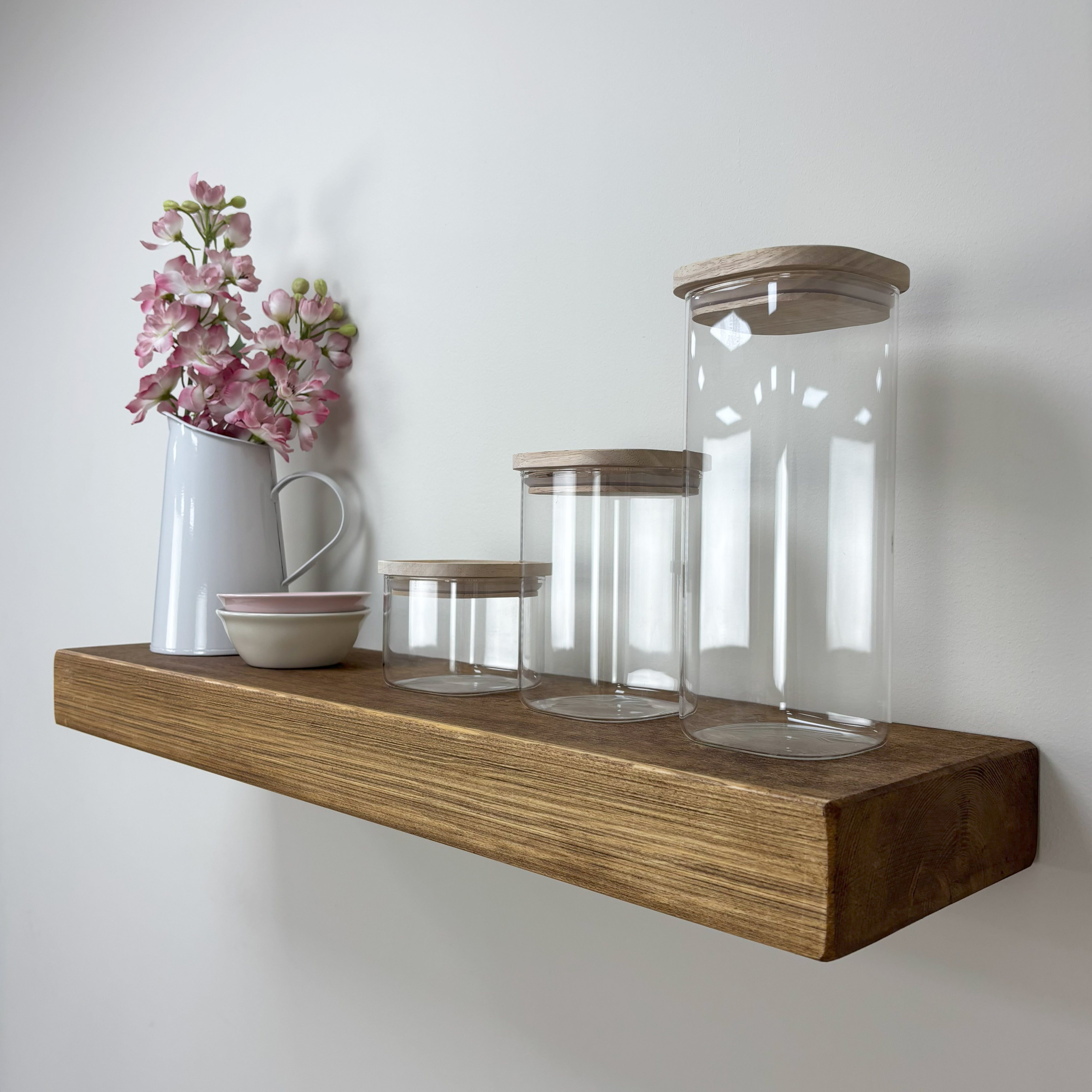 Rustic Floating Shelf - 22cm x 7cm - medium oak