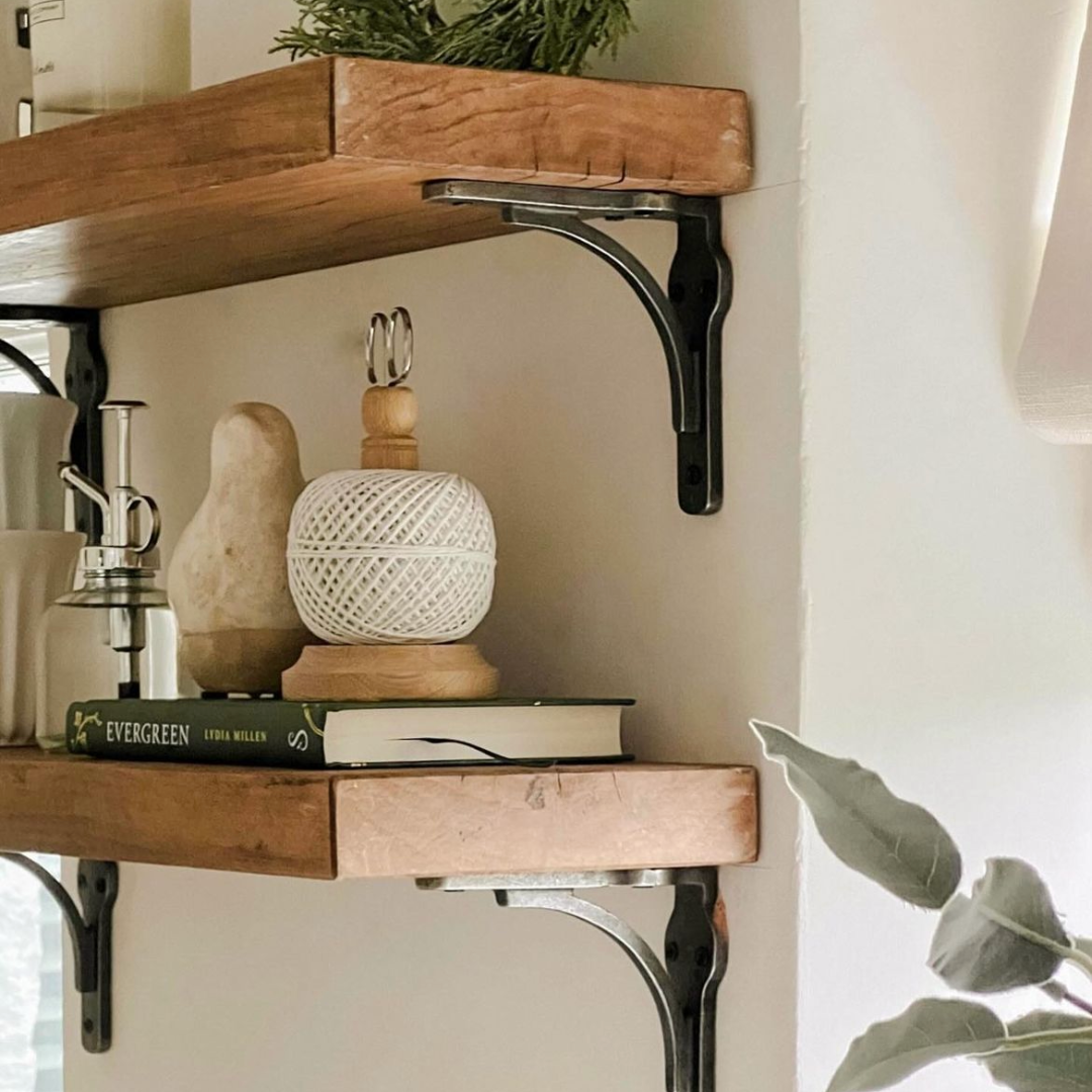 Birtley Iron Solid Wood Shelf & Brackets - 8x2 Oak Shelf (19x4cm) -
