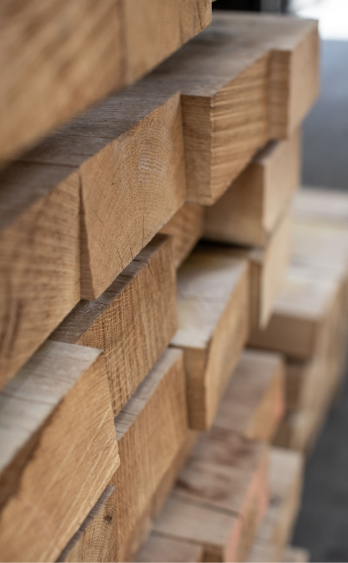 Wooden planks in woodshop