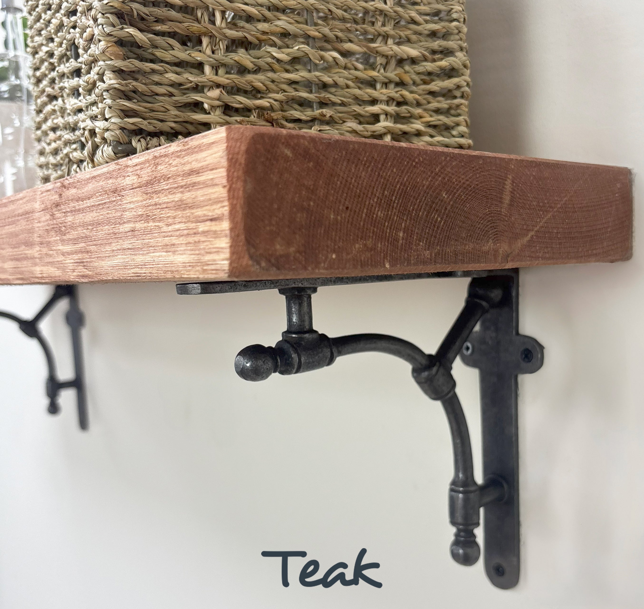 Tanfield Rustic Wooden Shelf with Brackets - 22cm x 4.5cm - all
