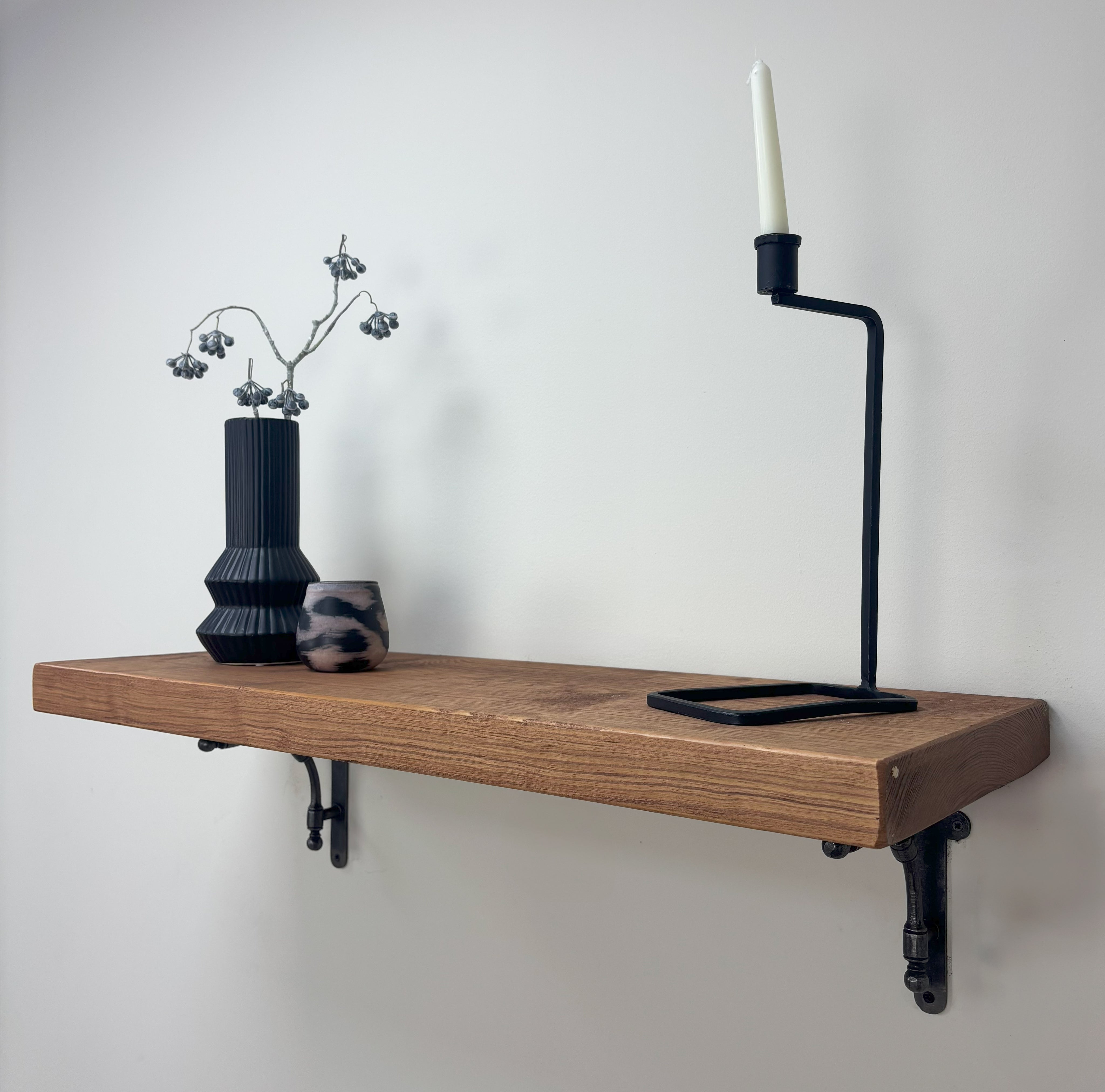 Tanfield Rustic Wooden Shelf with Brackets - 29cm x 4.5cm - Teak