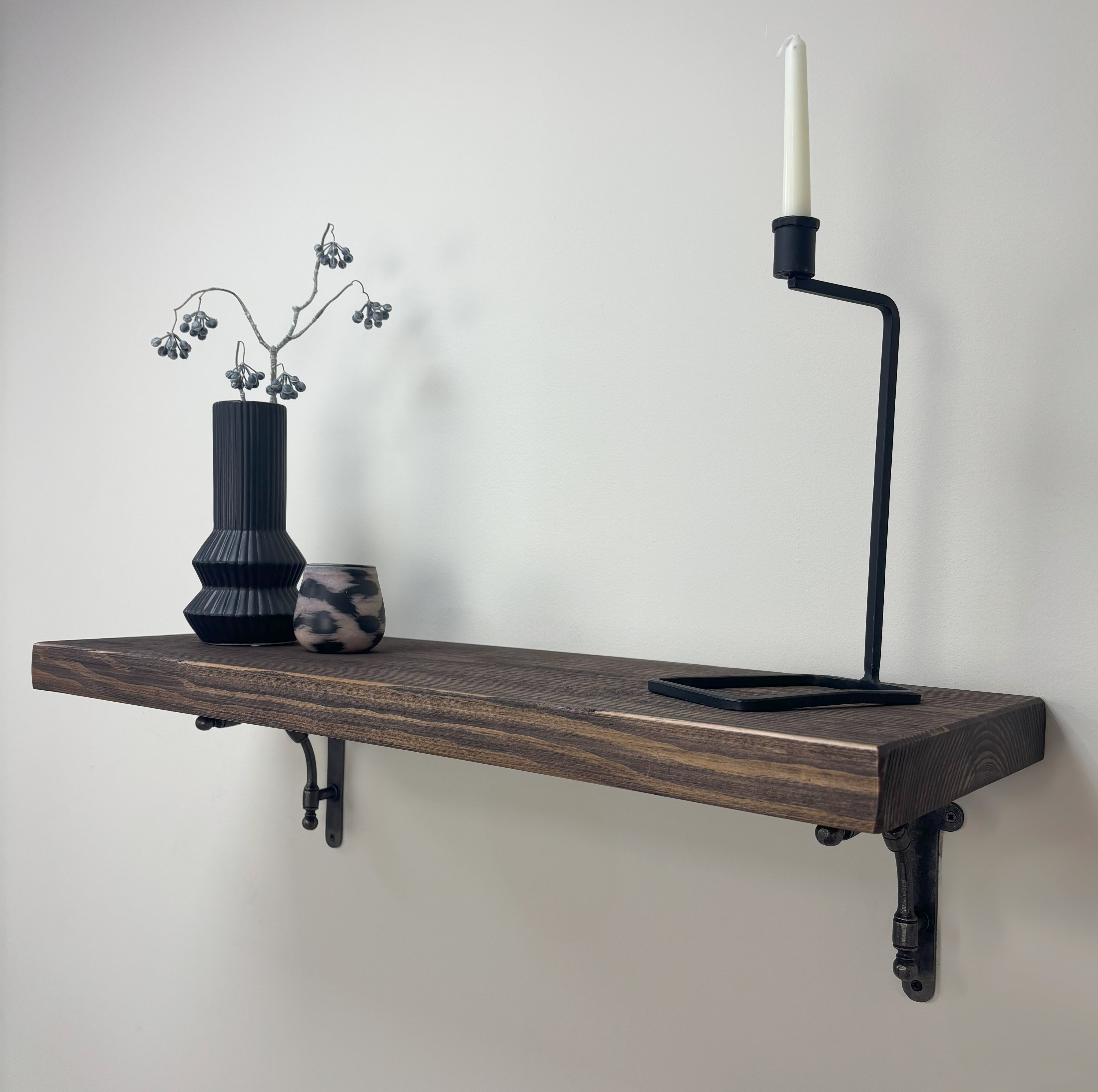 Tanfield Rustic Wooden Shelf with Brackets - 29cm x 4.5cm - Walnut